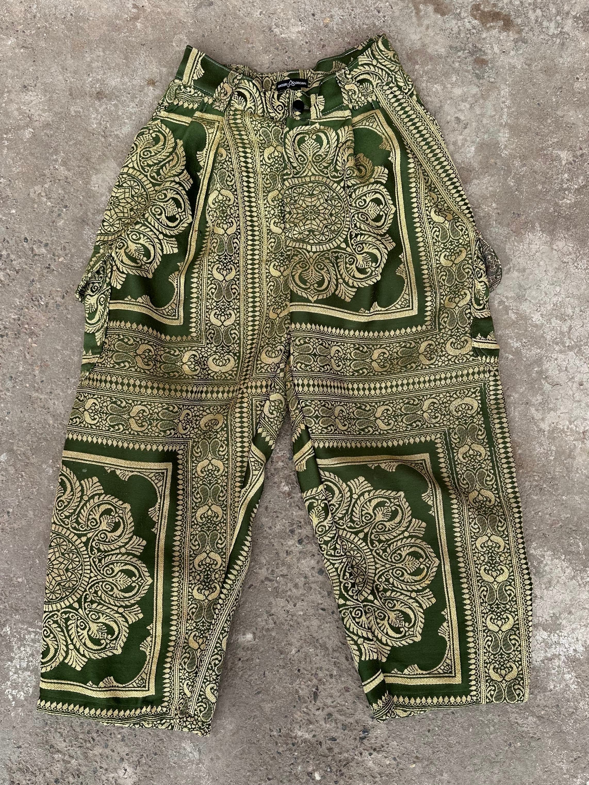 Anouris Original PANT with wide legs with two pockets  side green print “Carpet” UNISEX