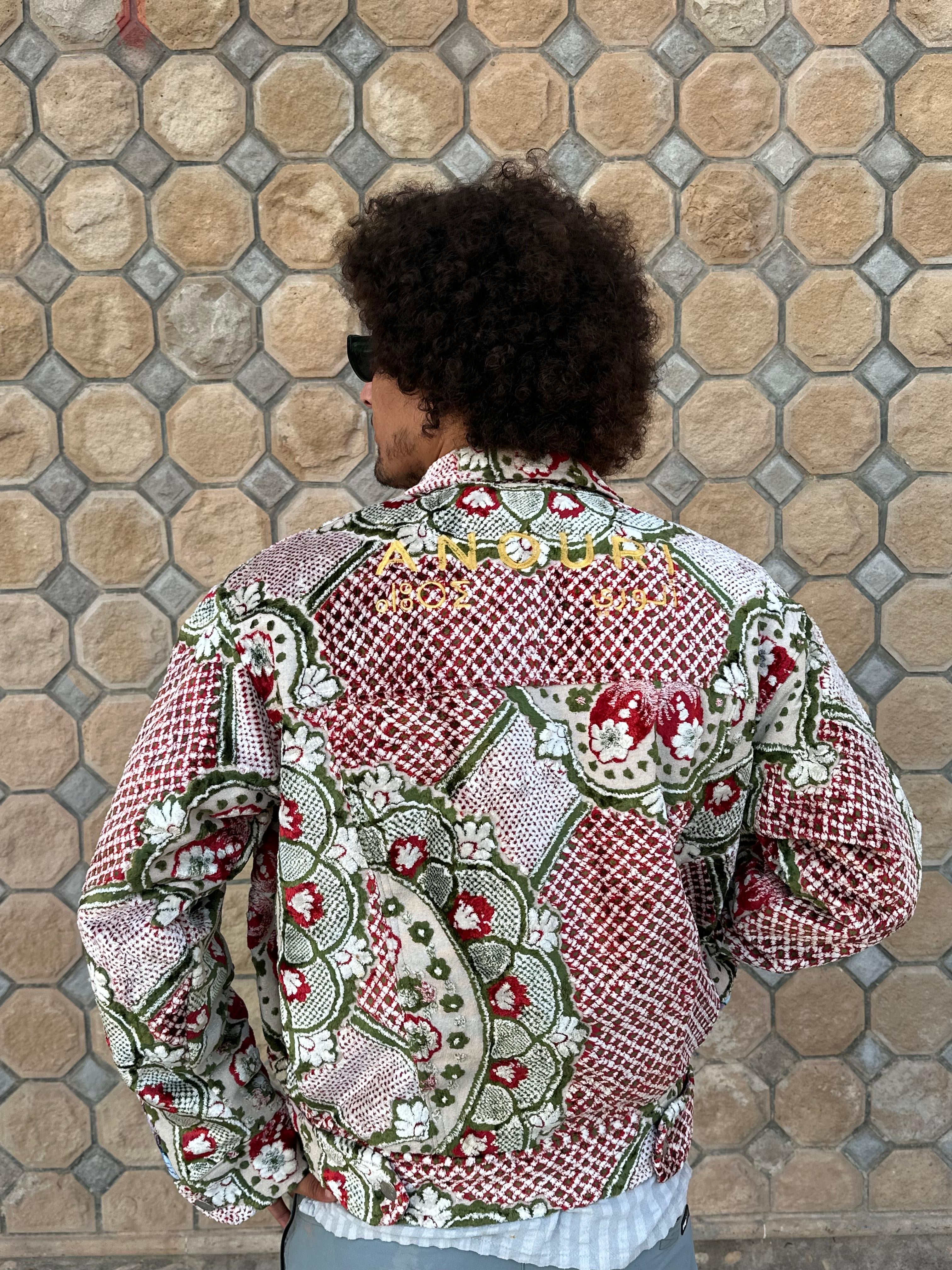 Moroccan hand made with unique Red&green  design carpet Jacket UNISEX
