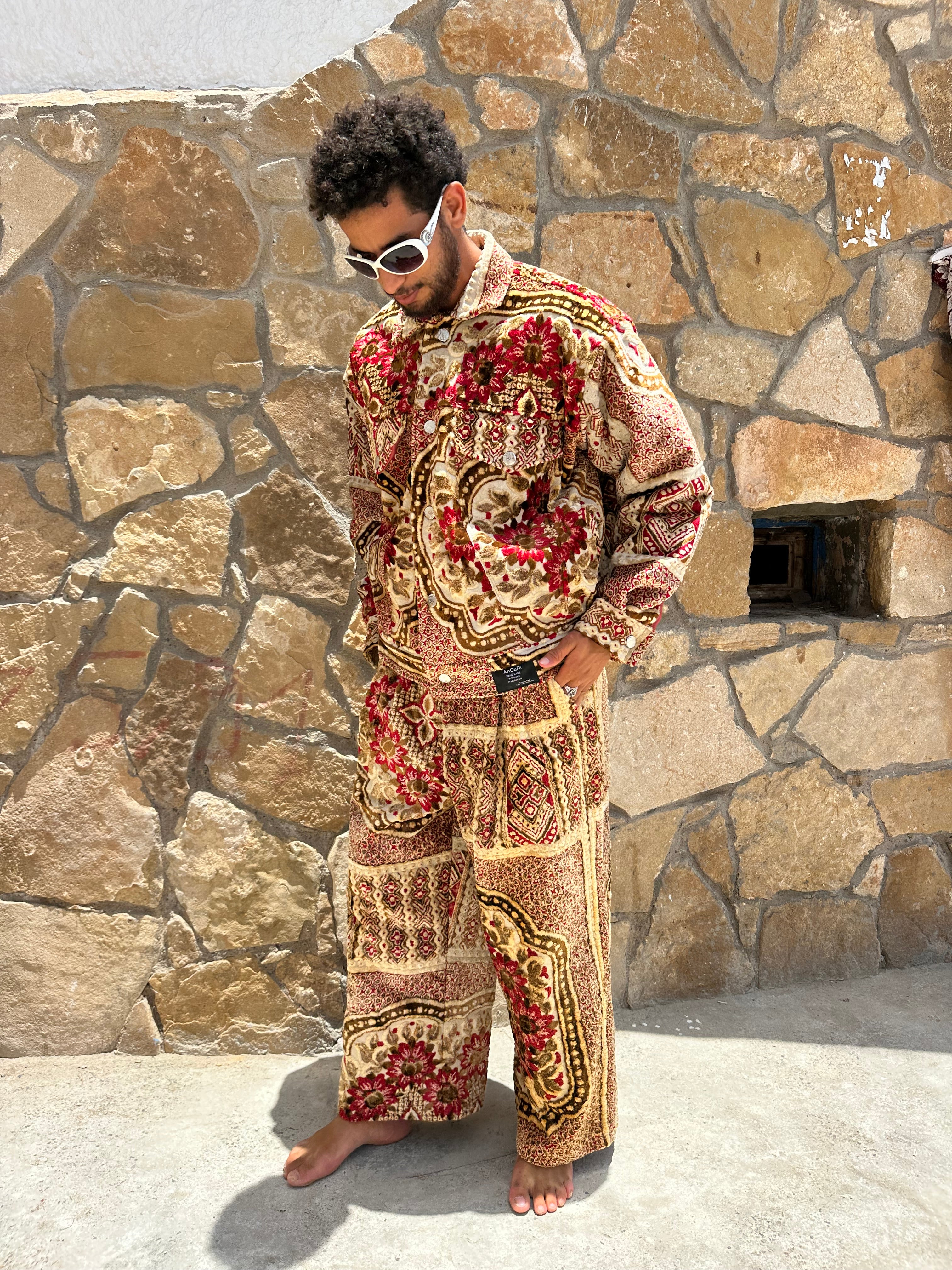 Moroccan hand made unique Red and yellow Carpet set UNISEX