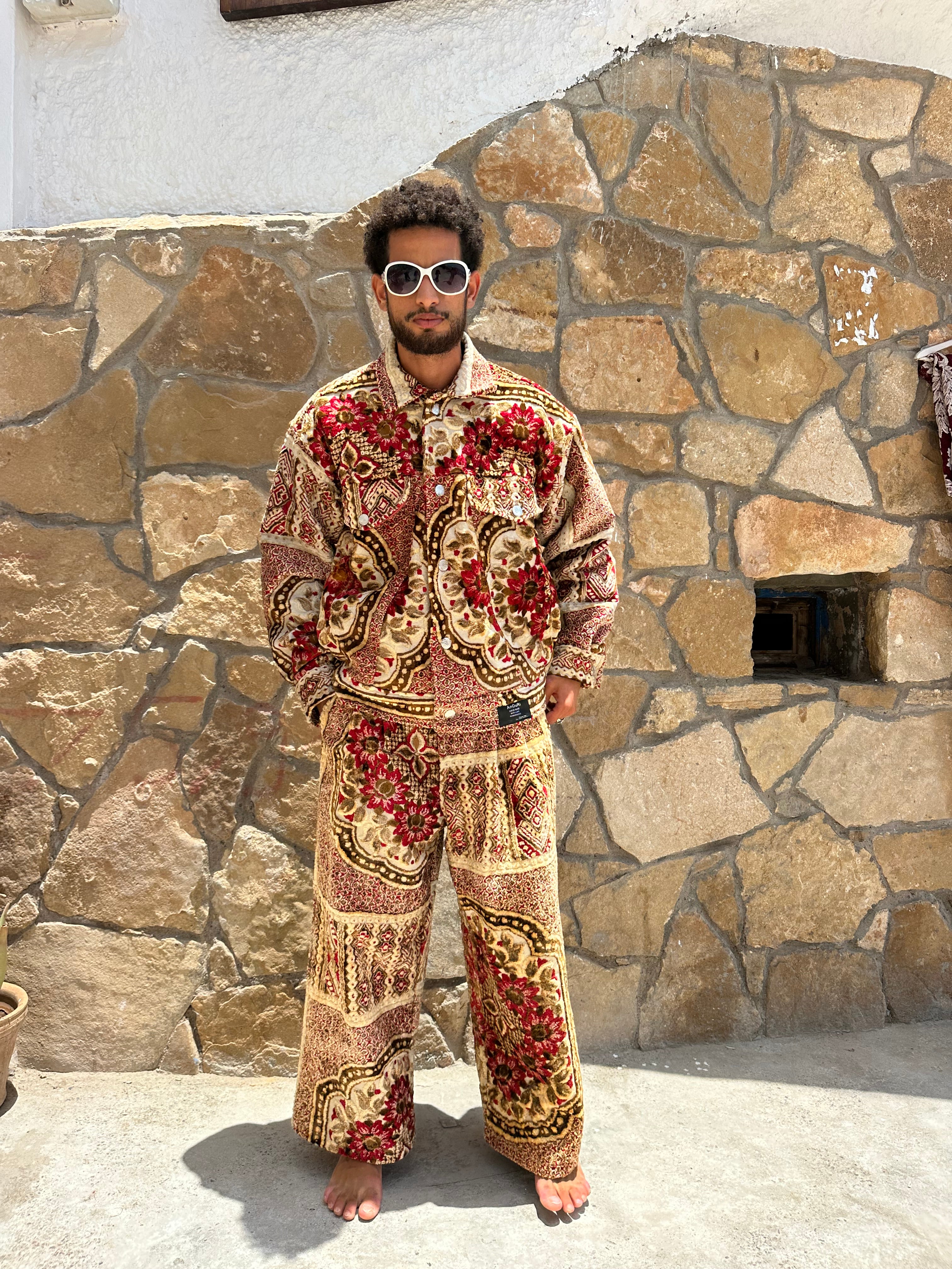 Moroccan hand made unique Red and yellow Carpet set UNISEX