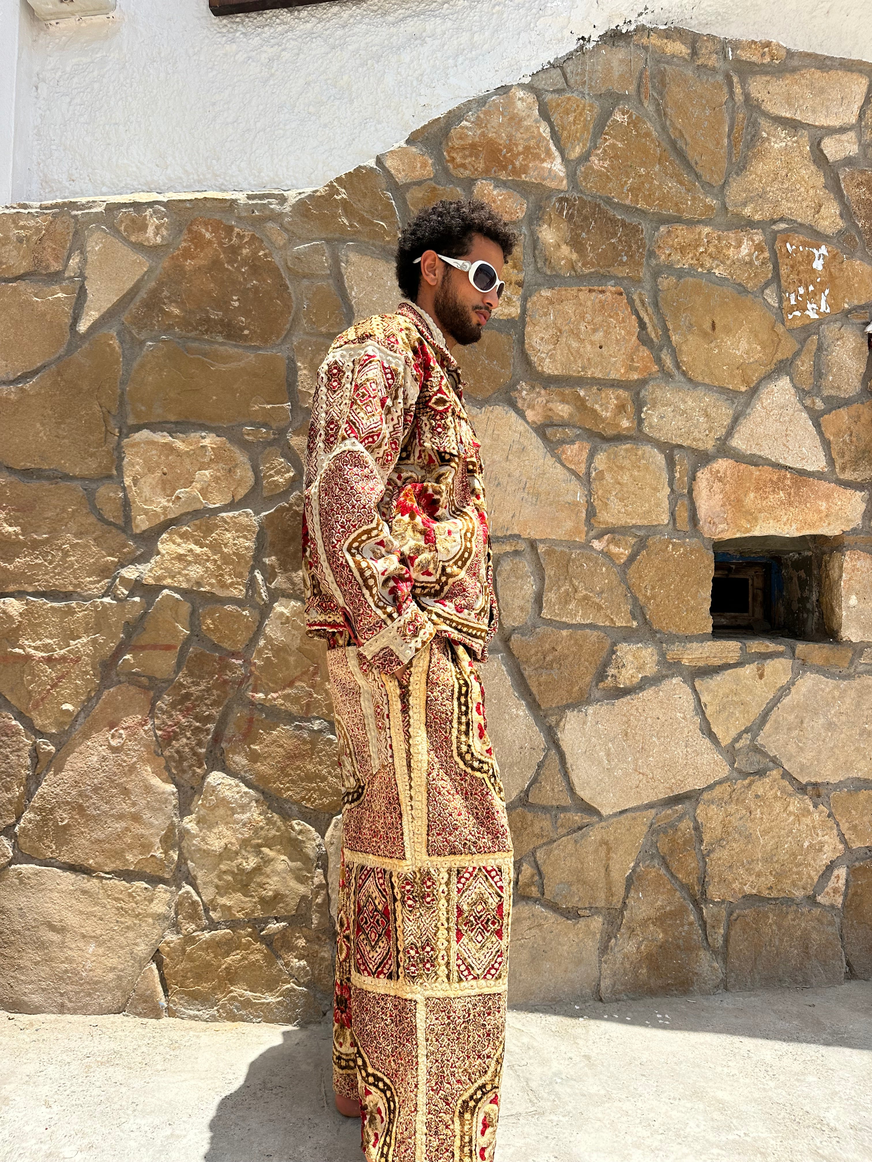 Moroccan hand made unique Red and yellow Carpet set UNISEX