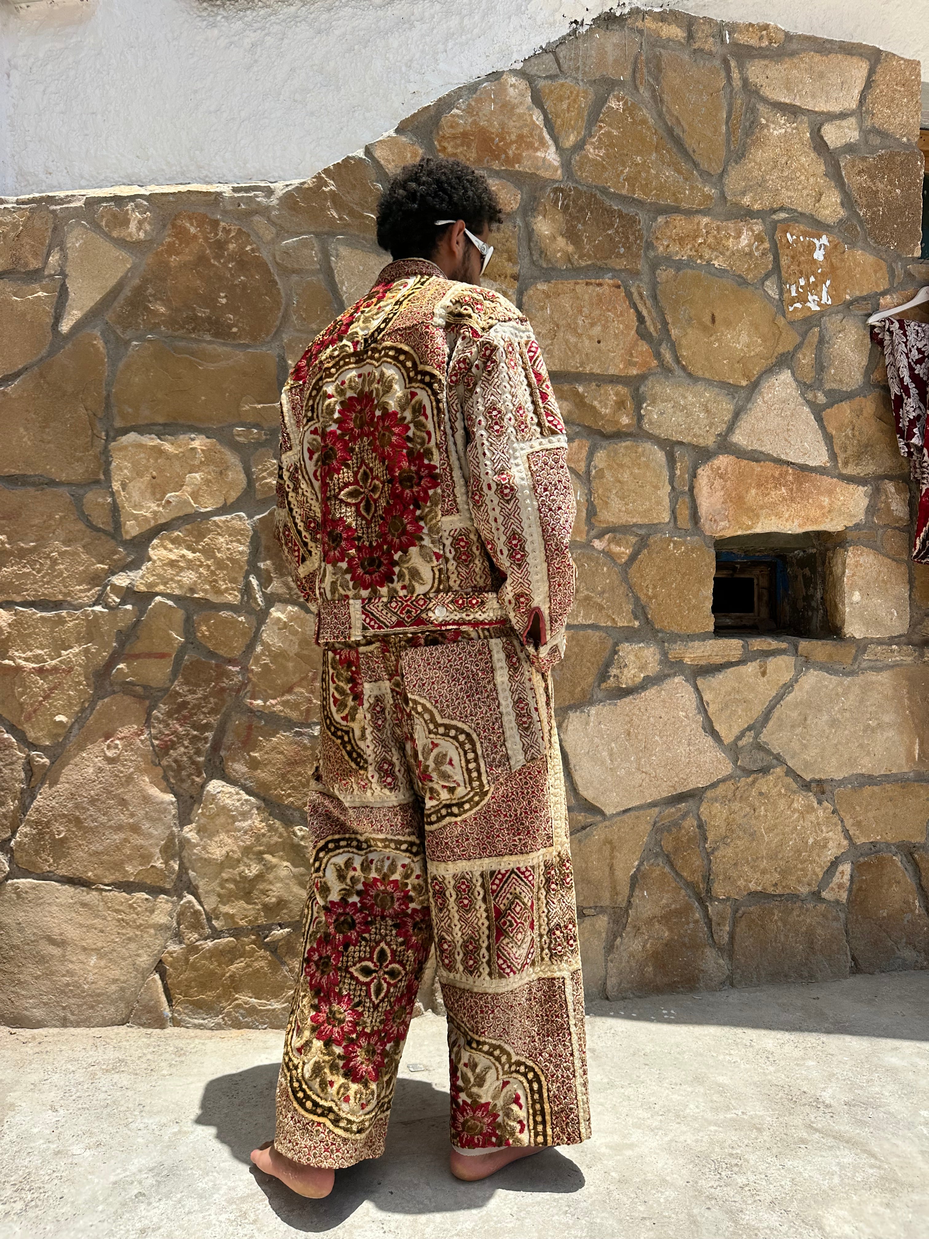 Moroccan hand made unique Red and yellow Carpet set UNISEX