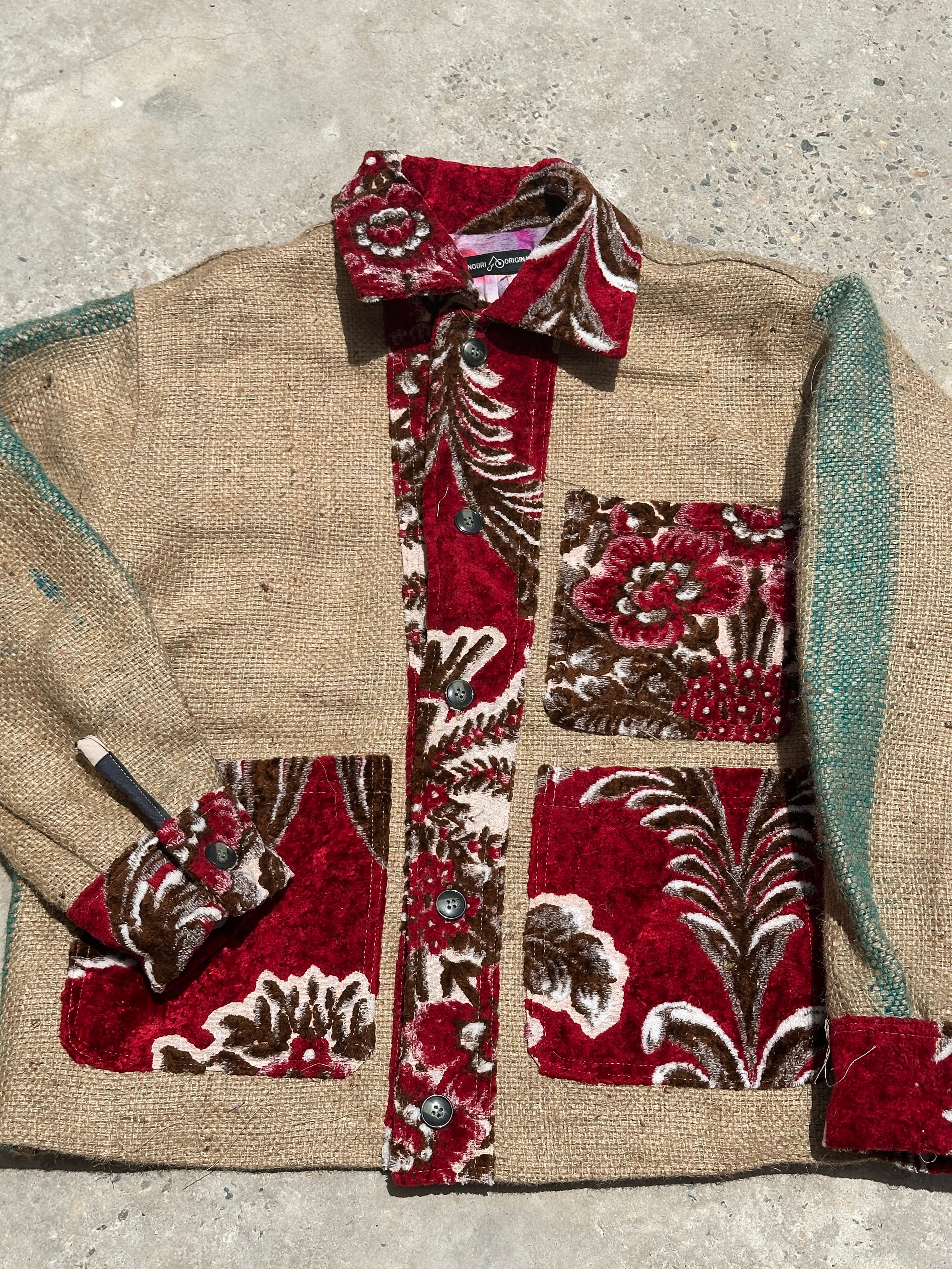 Moroccan hand made red burlap Jacket UNISEX