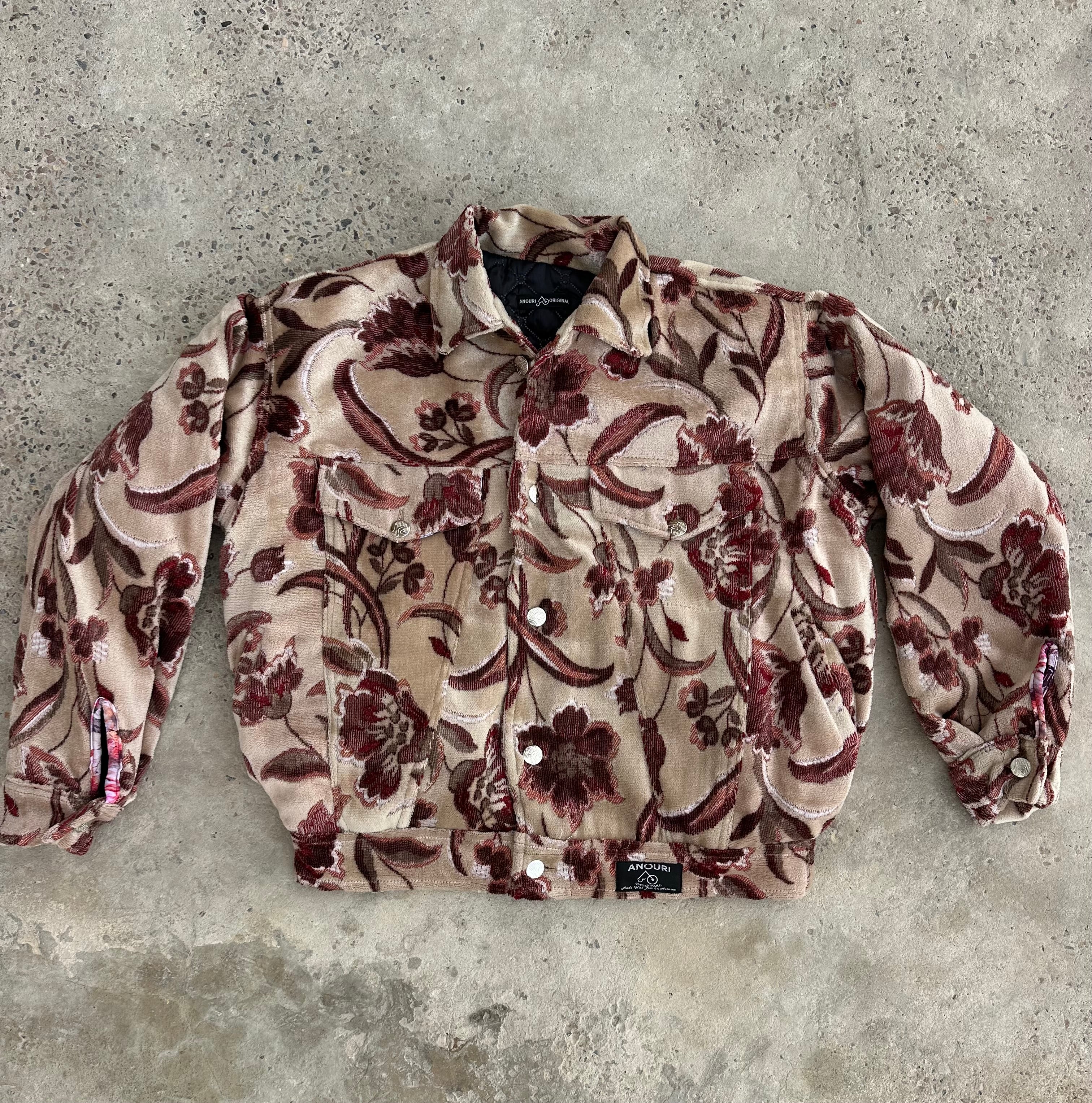 Moroccan hand made light Khaki and pink with unique design carpet Jacket UNISEX