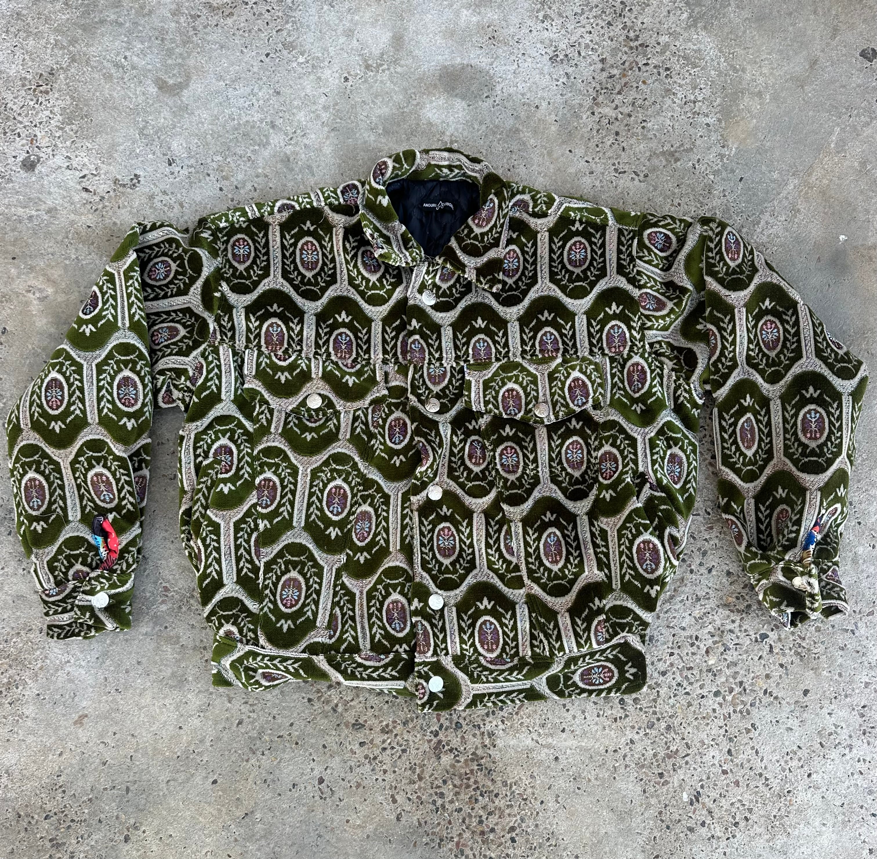 Moroccan hand made light Green  with unique design carpet Jacket UNISEX