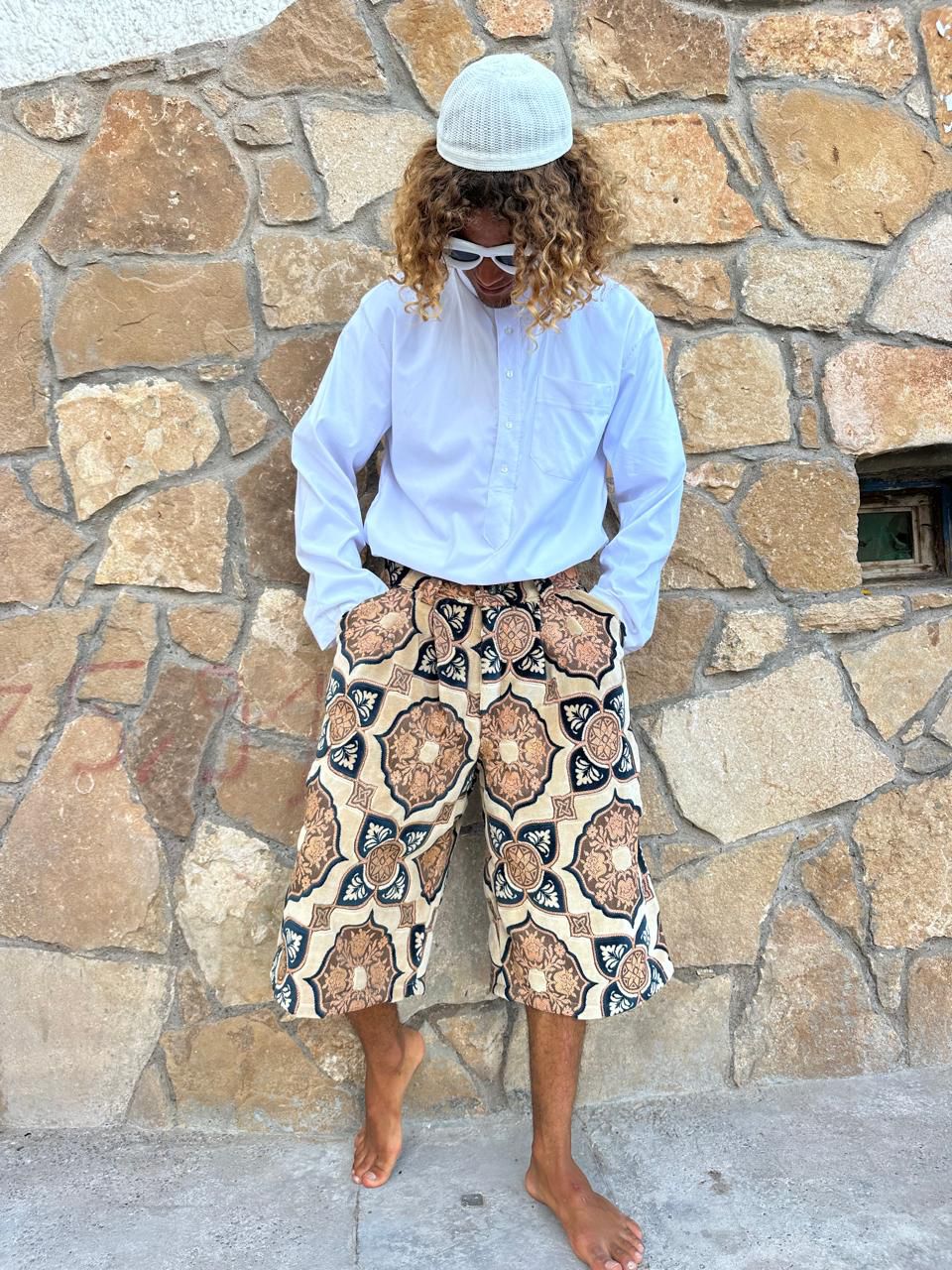 Anouris Original SHORT with wide legs light Brown print “Carpet” UNISEX