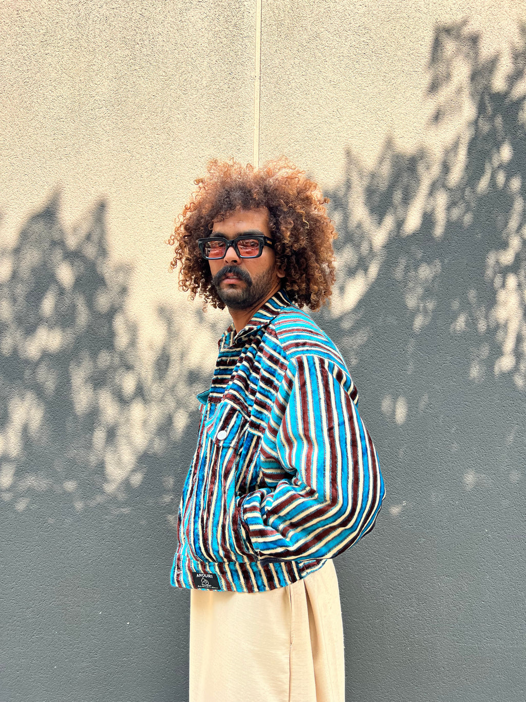 Moroccan hand made with unique brown and blue color,  carpet Jacket UNISEX