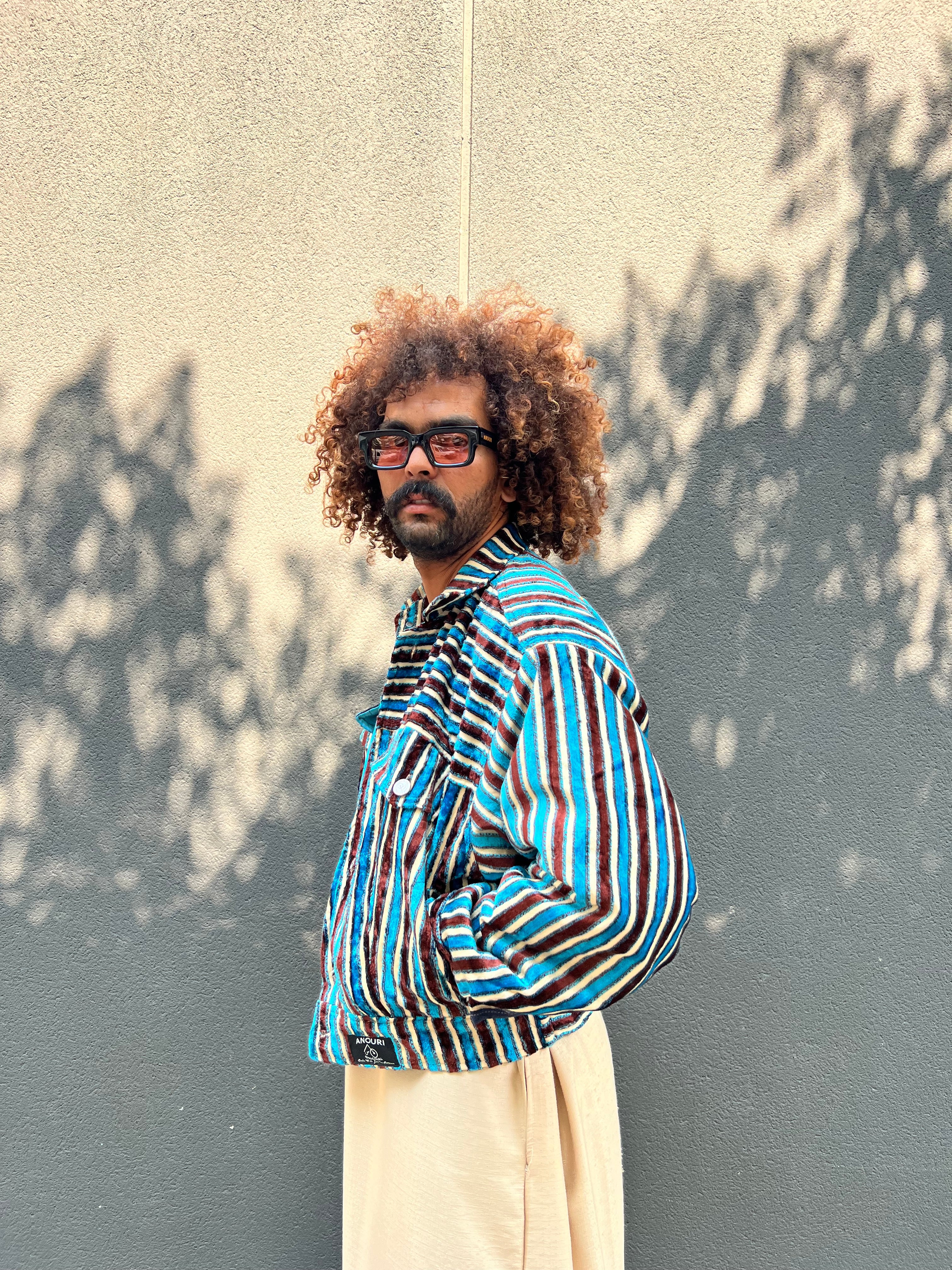 Moroccan hand made with unique brown and blue color,  carpet Jacket UNISEX