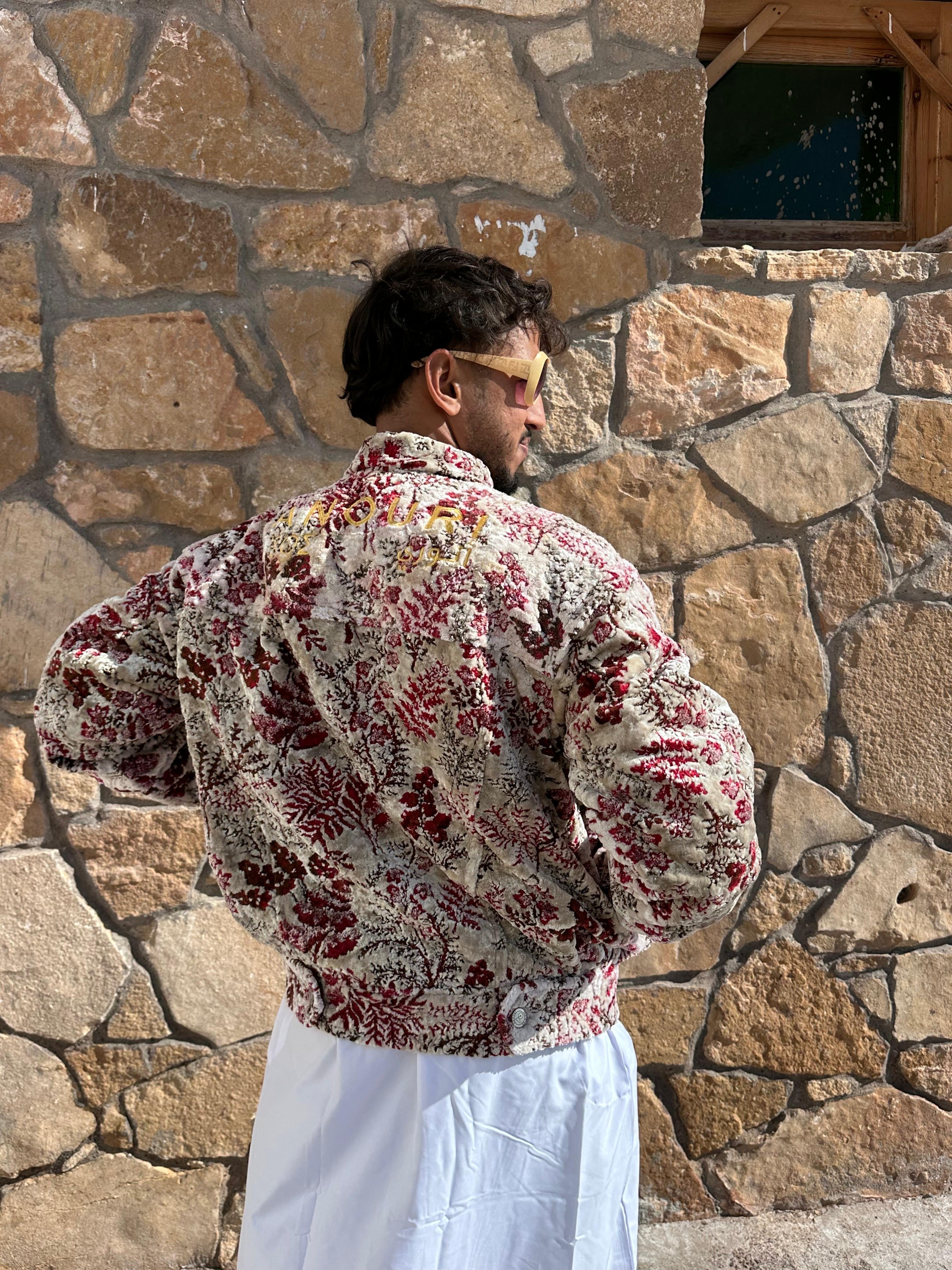 Moroccan hand made with unique white and red color,  carpet Jacket UNISEX
