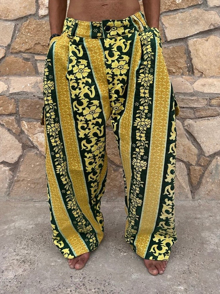 Anouris Original PANT with wide legs with two pockets  side yellow and green print “Carpet” UNISEX
