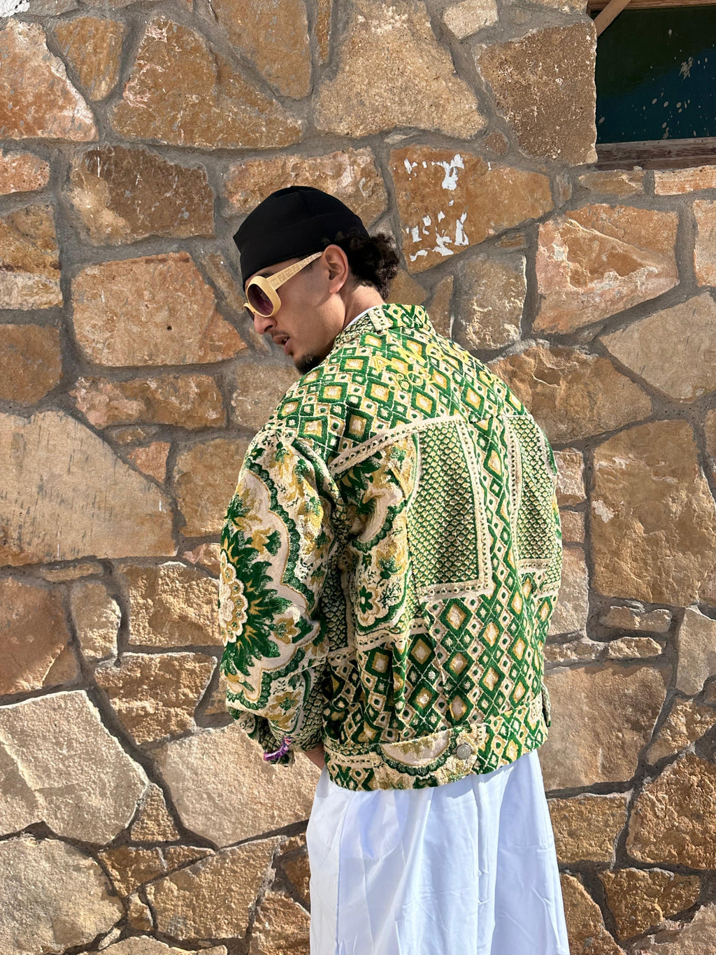Moroccan hand made with unique yellow and green color,  carpet Jacket UNISEX