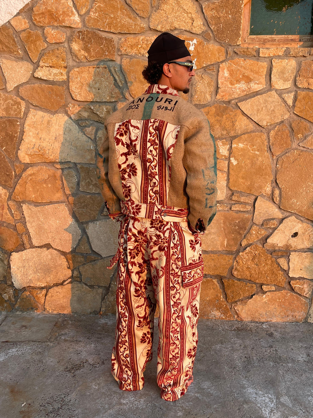 Moroccan hand made unique red Carpet and burlap set UNISEX