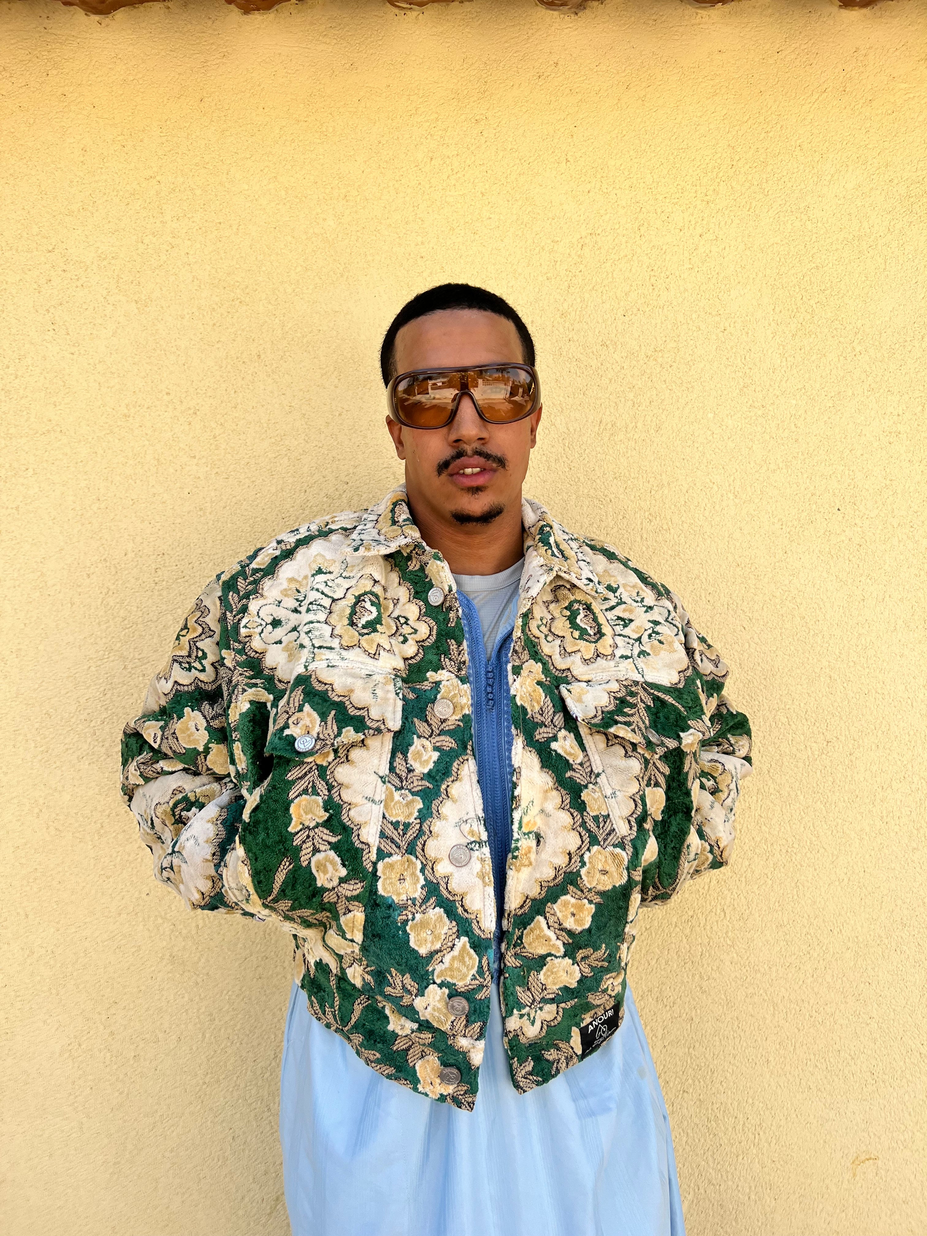 Moroccan hand made with unique white and green color,  carpet Jacket UNISEX