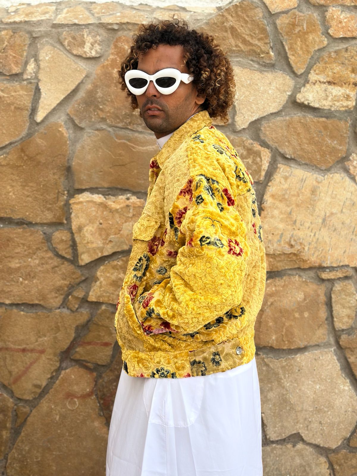 Moroccan hand made Yellow with unique design carpet Jacket UNISEX
