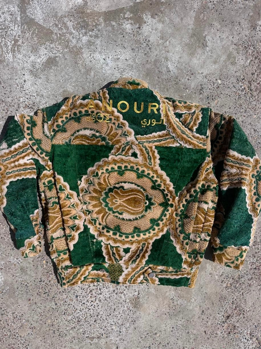 Moroccan hand made with unique green and yellow color,  carpet Jacket UNISEX