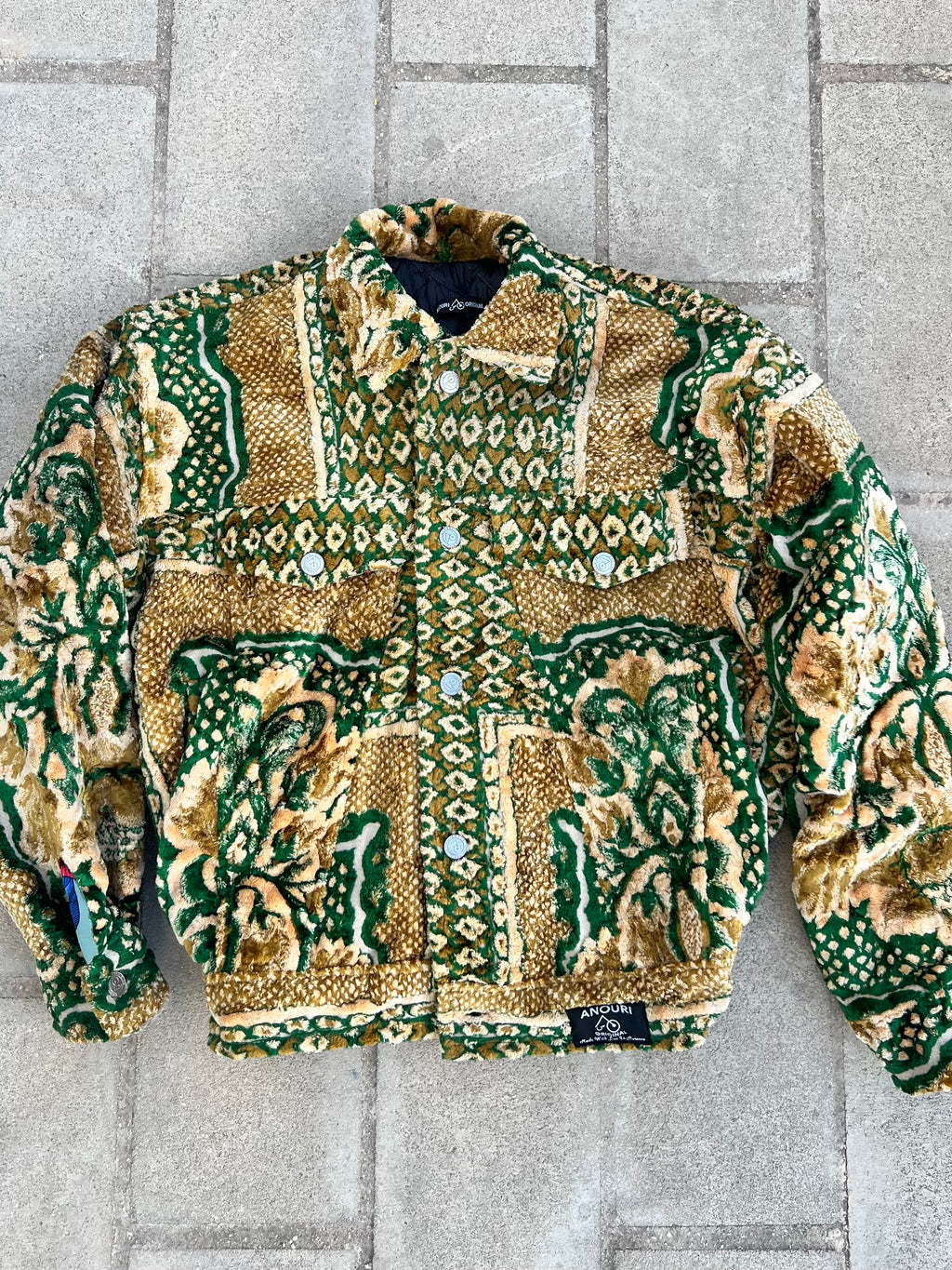 Moroccan hand made with unique green and yellow color,  carpet Jacket UNISEX