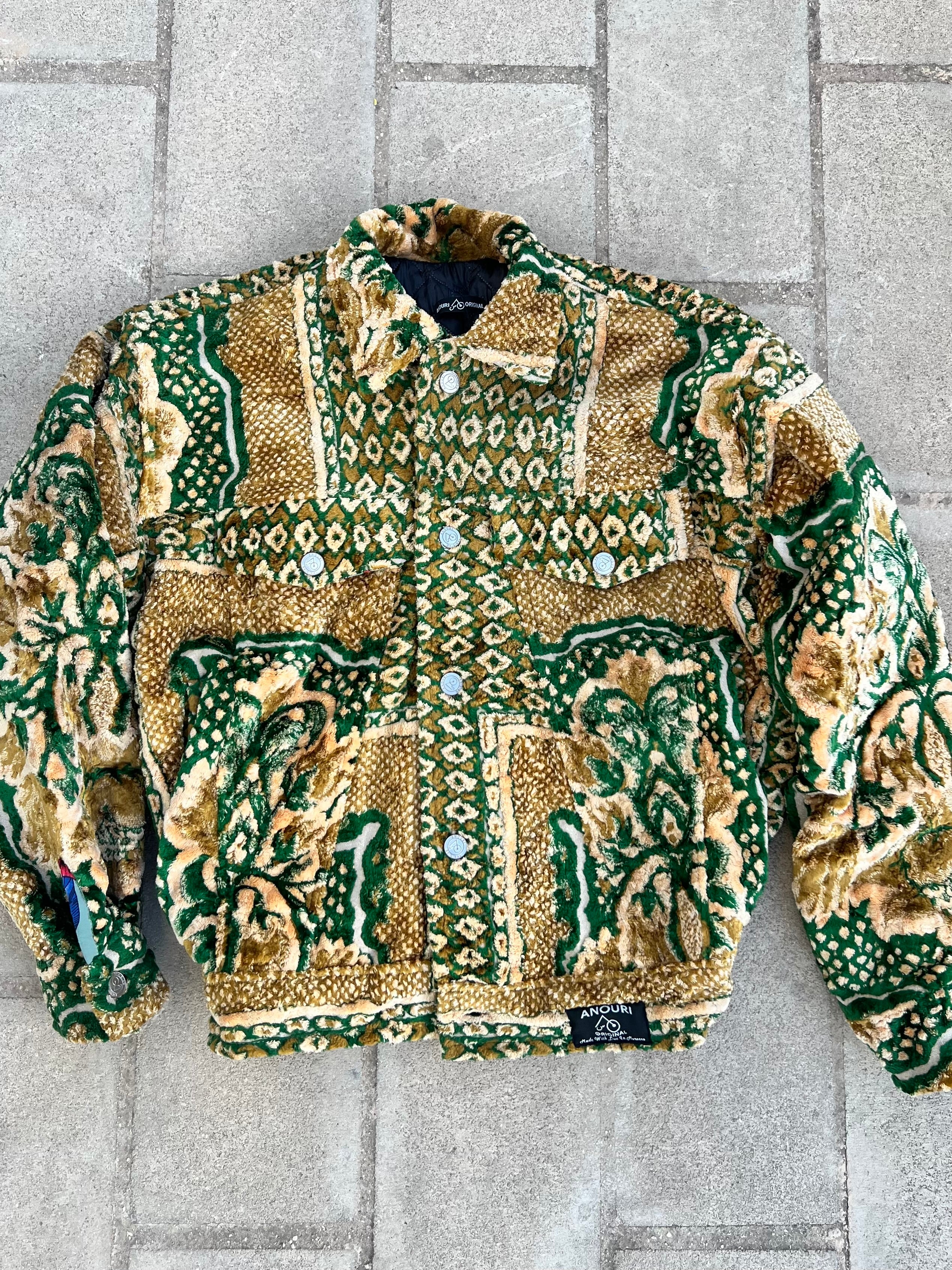 Moroccan hand made with unique green and yellow color,  carpet Jacket UNISEX