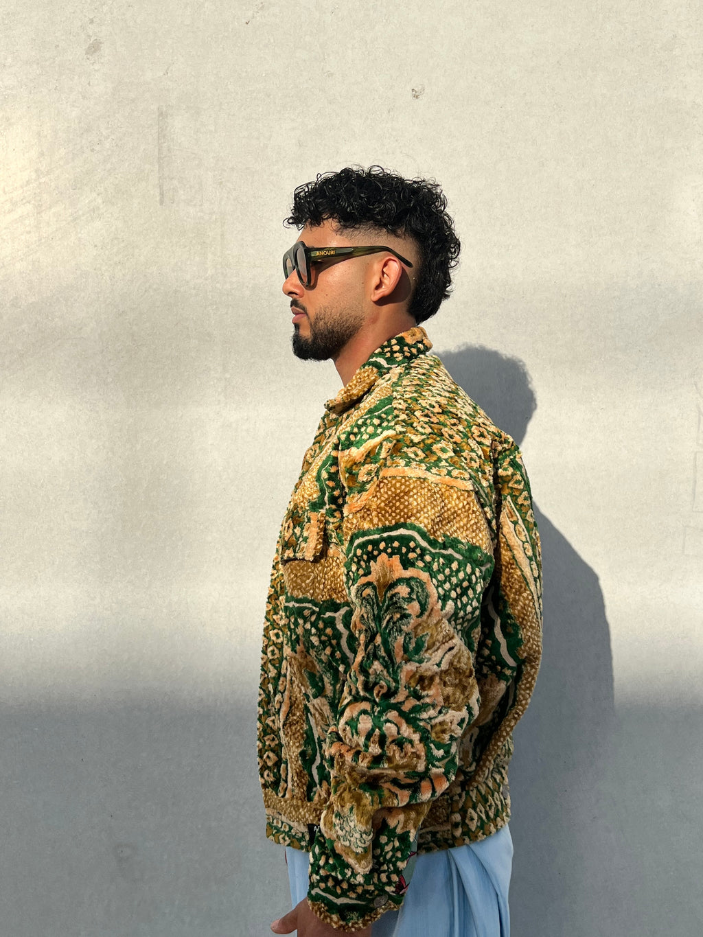 Moroccan hand made with unique green and yellow color,  carpet Jacket UNISEX