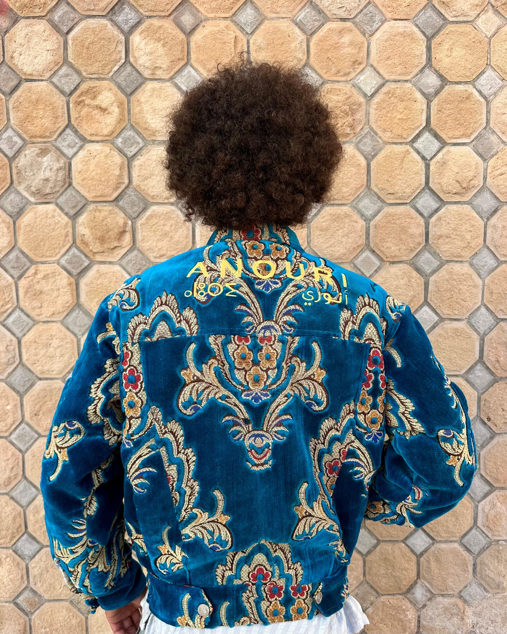 Moroccan hand made blue with unique design carpet Jacket UNISEX
