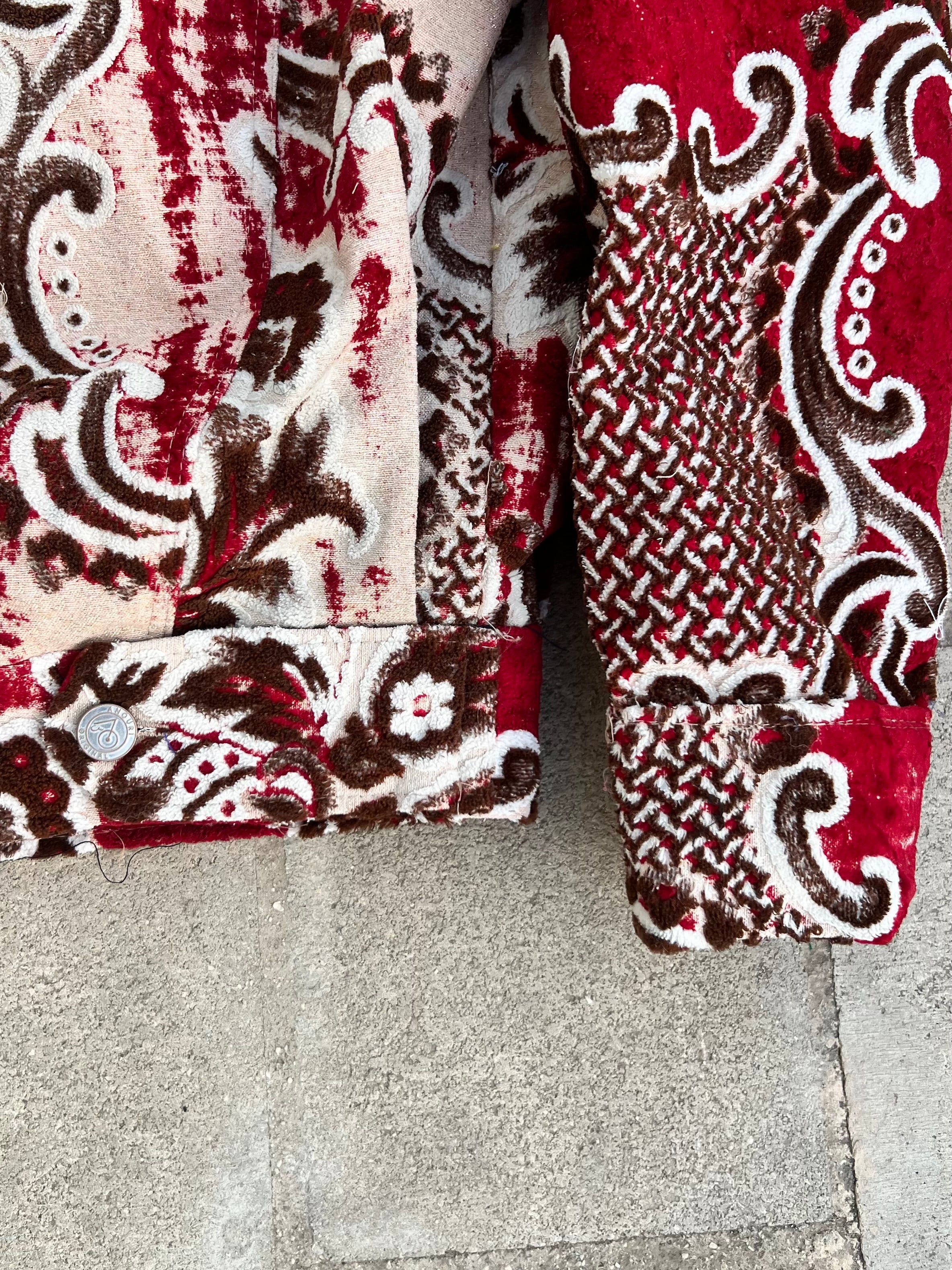 Moroccan hand made with unique red and brown color,  carpet Jacket UNISEX