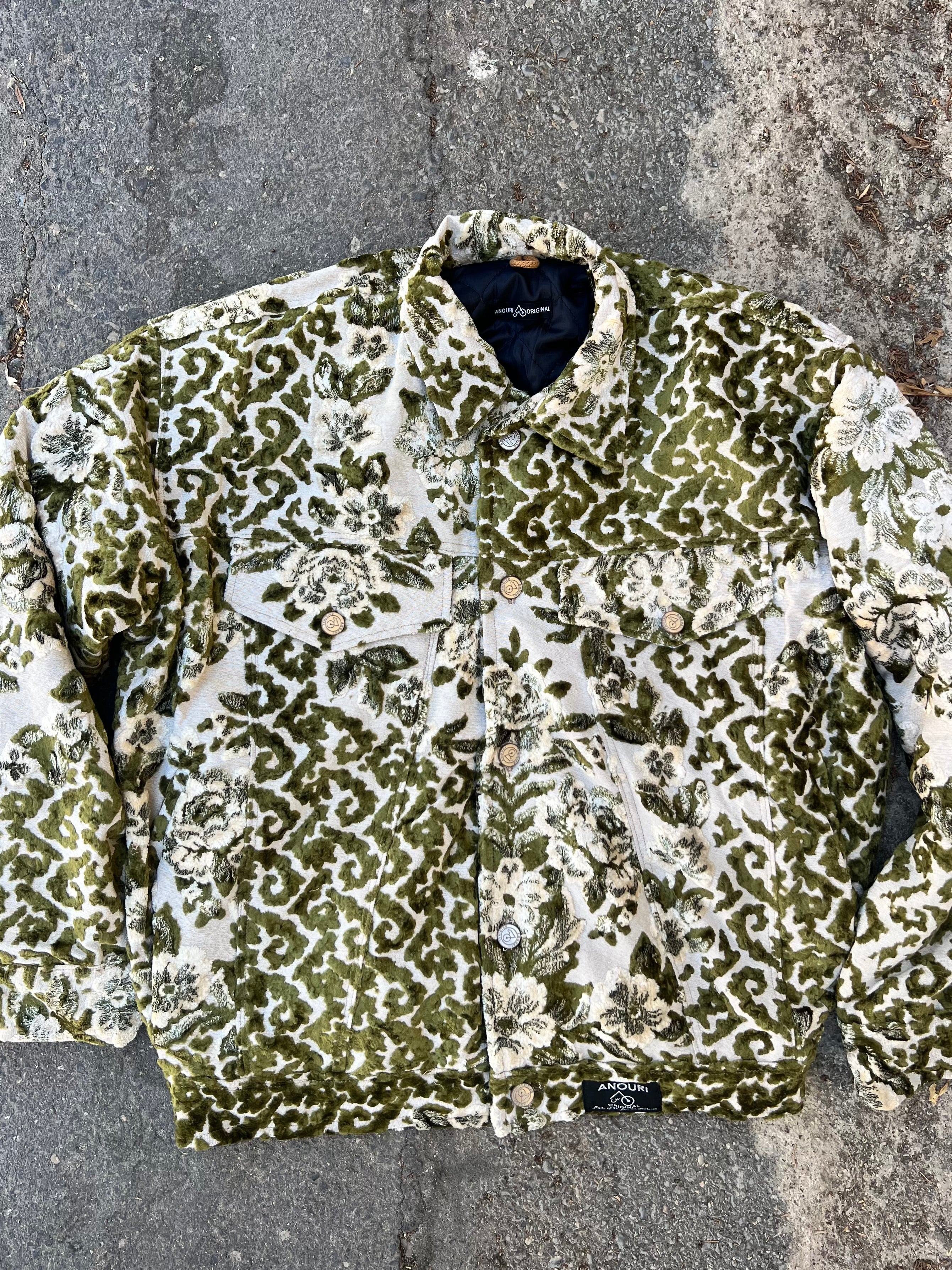 Moroccan hand made with unique green and white color ,  carpet Jacket UNISEX