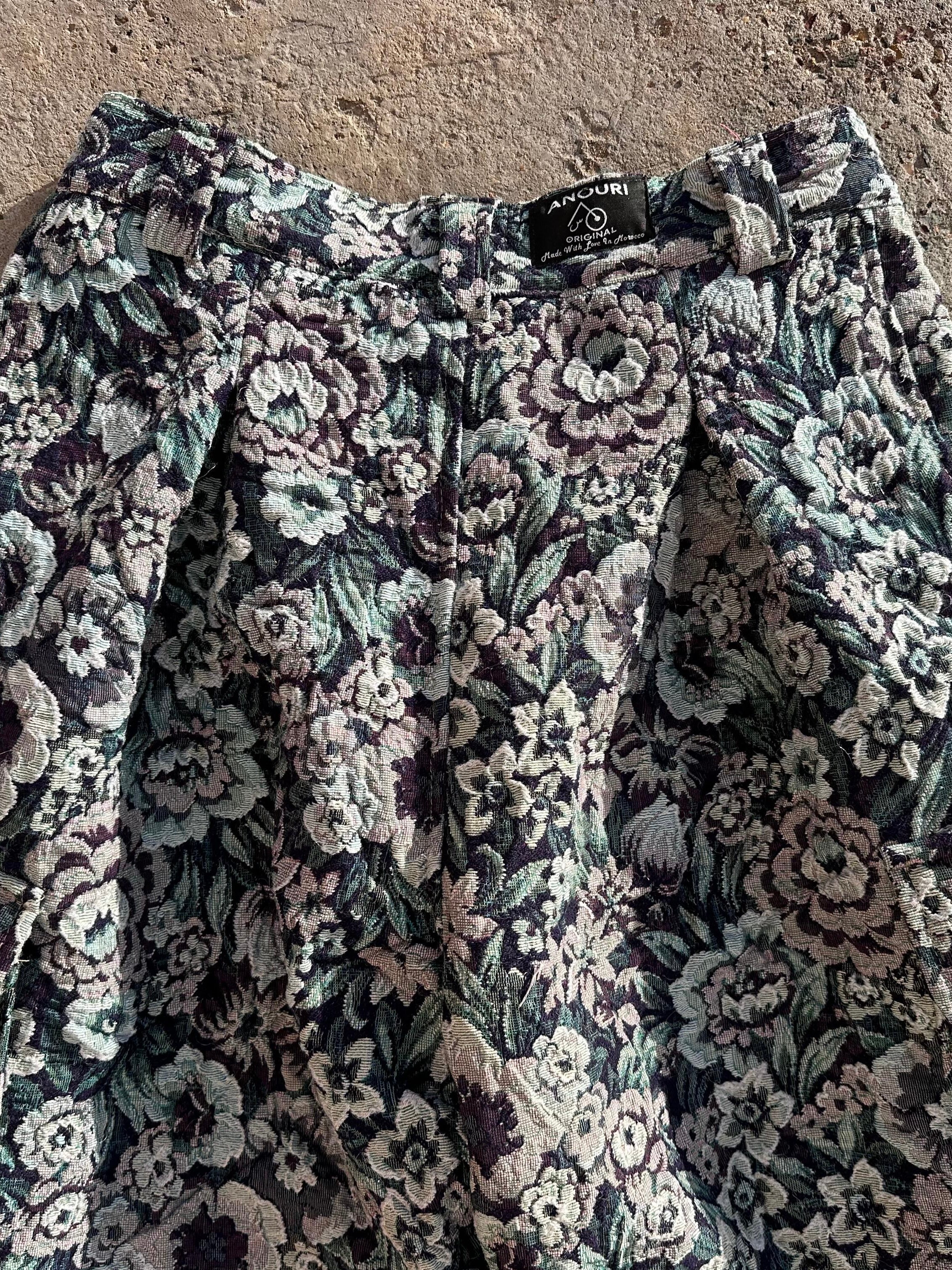 Anouris Original PANT with wide legs with two pockets  side unique carpet blue flower print “Carpet” UNISEX