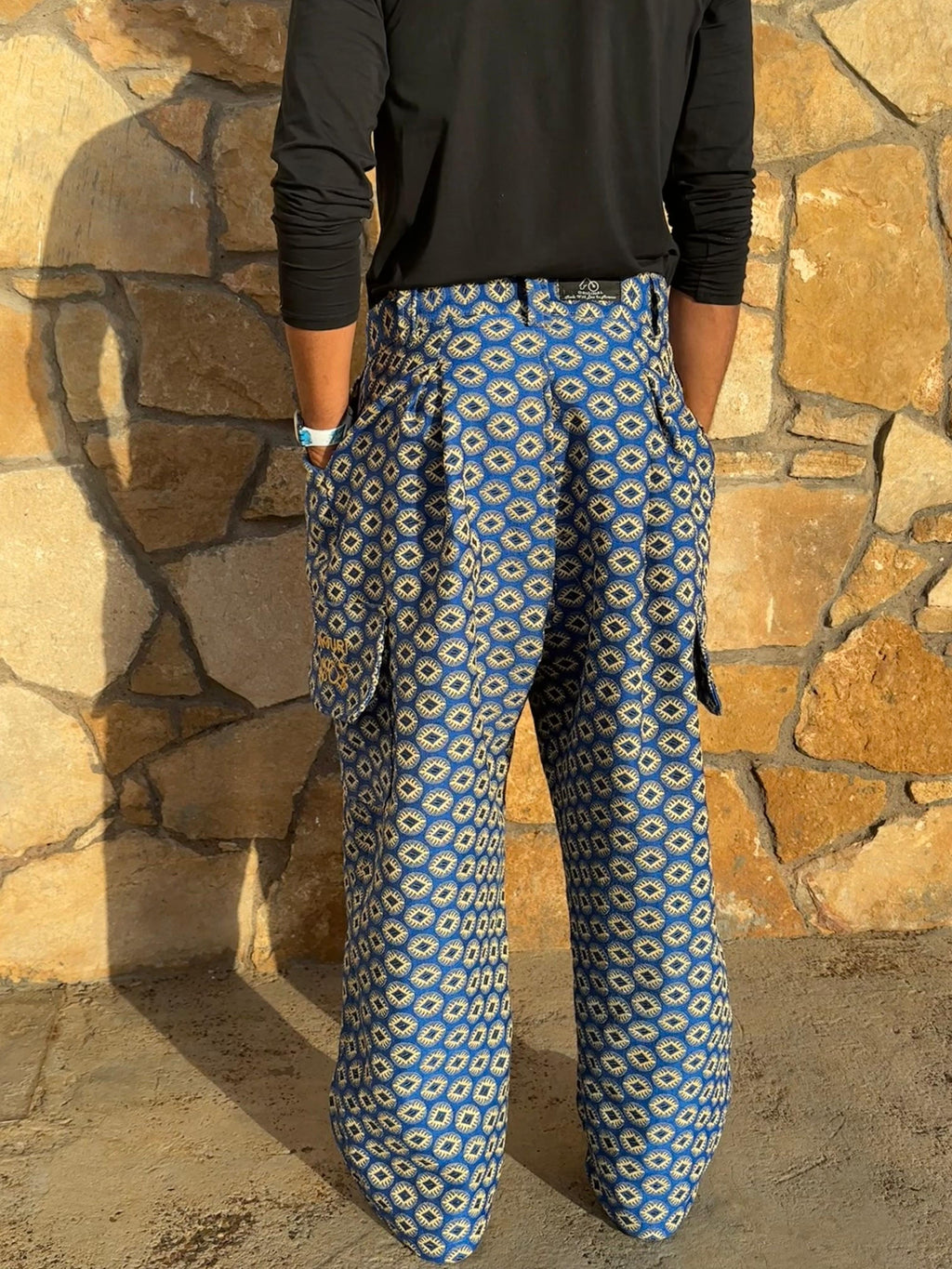 Anouris Original PANT with wide legs with two pockets  side unique light blue print “Carpet” UNISEX