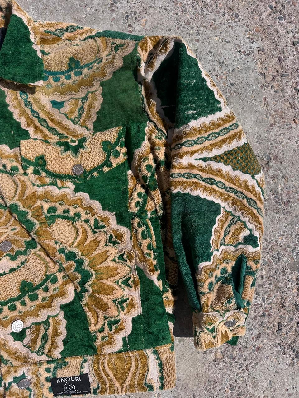 Moroccan hand made with unique green and yellow color,  carpet Jacket UNISEX