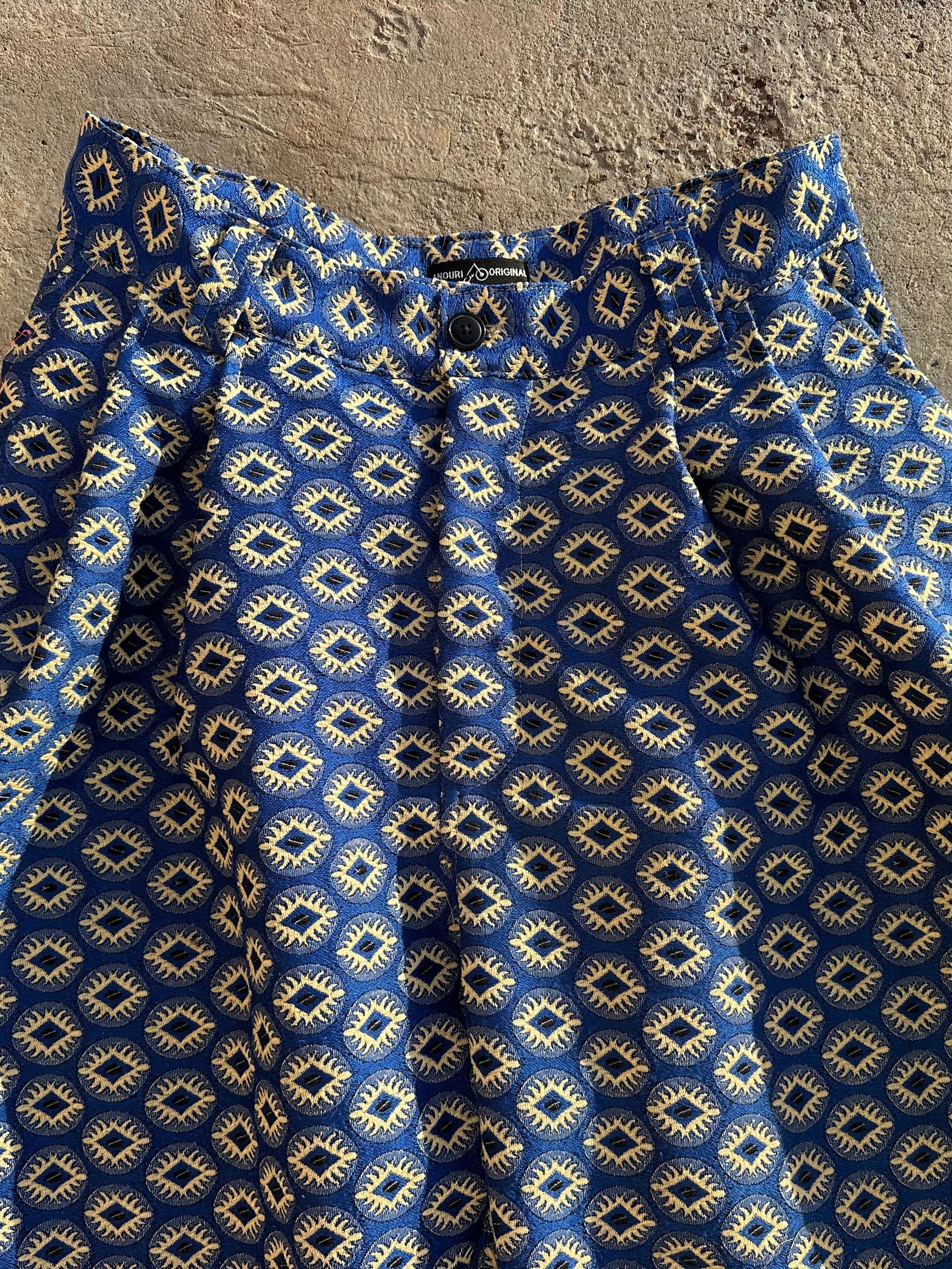 Anouris Original PANT with wide legs with two pockets  side unique light blue print “Carpet” UNISEX