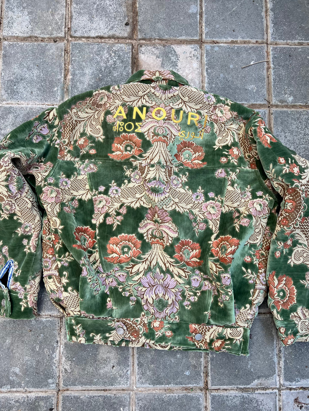 Moroccan hand made with unique design green color ,  carpet Jacket UNISEX