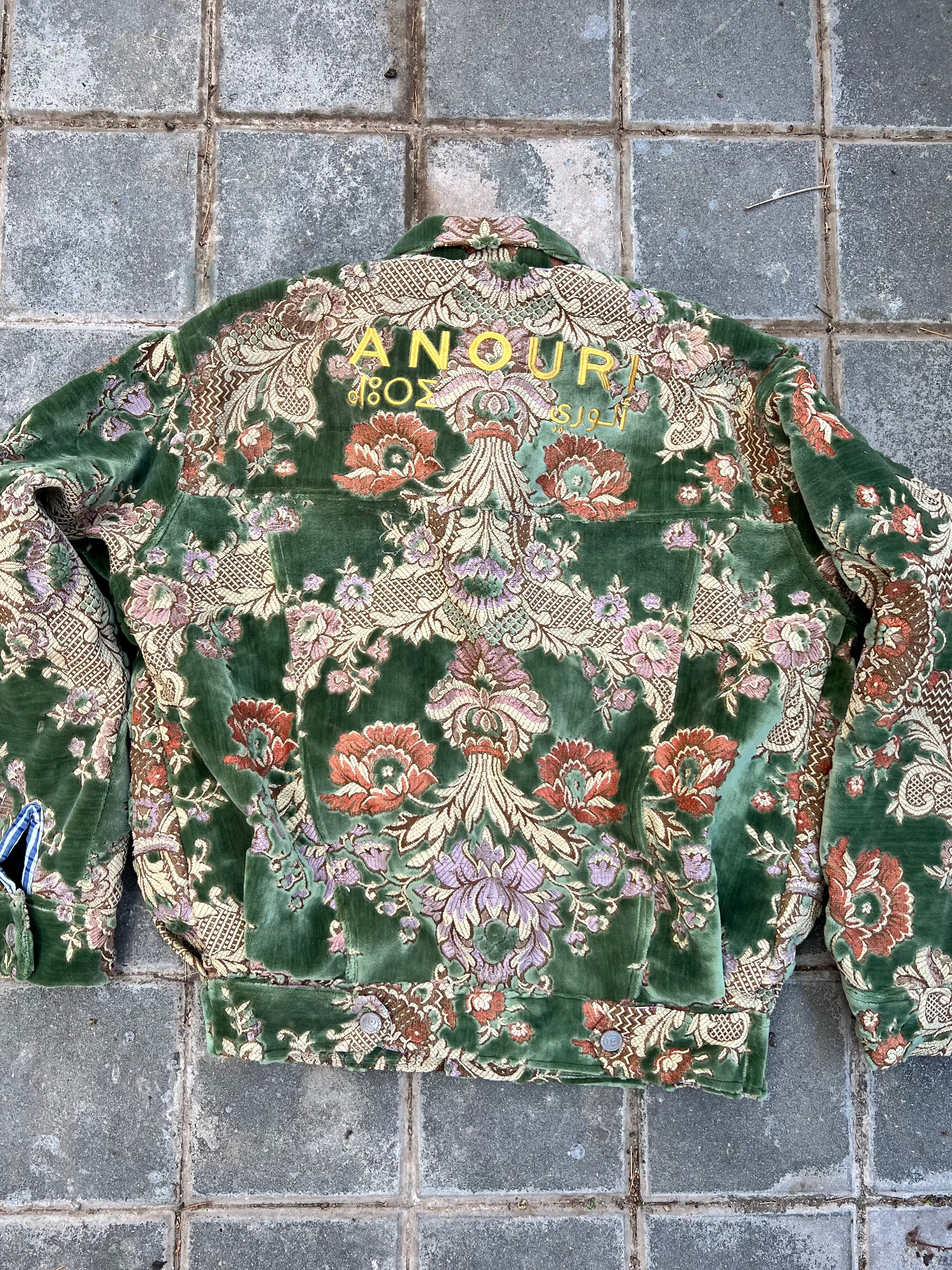 Moroccan hand made with unique design green color ,  carpet Jacket UNISEX