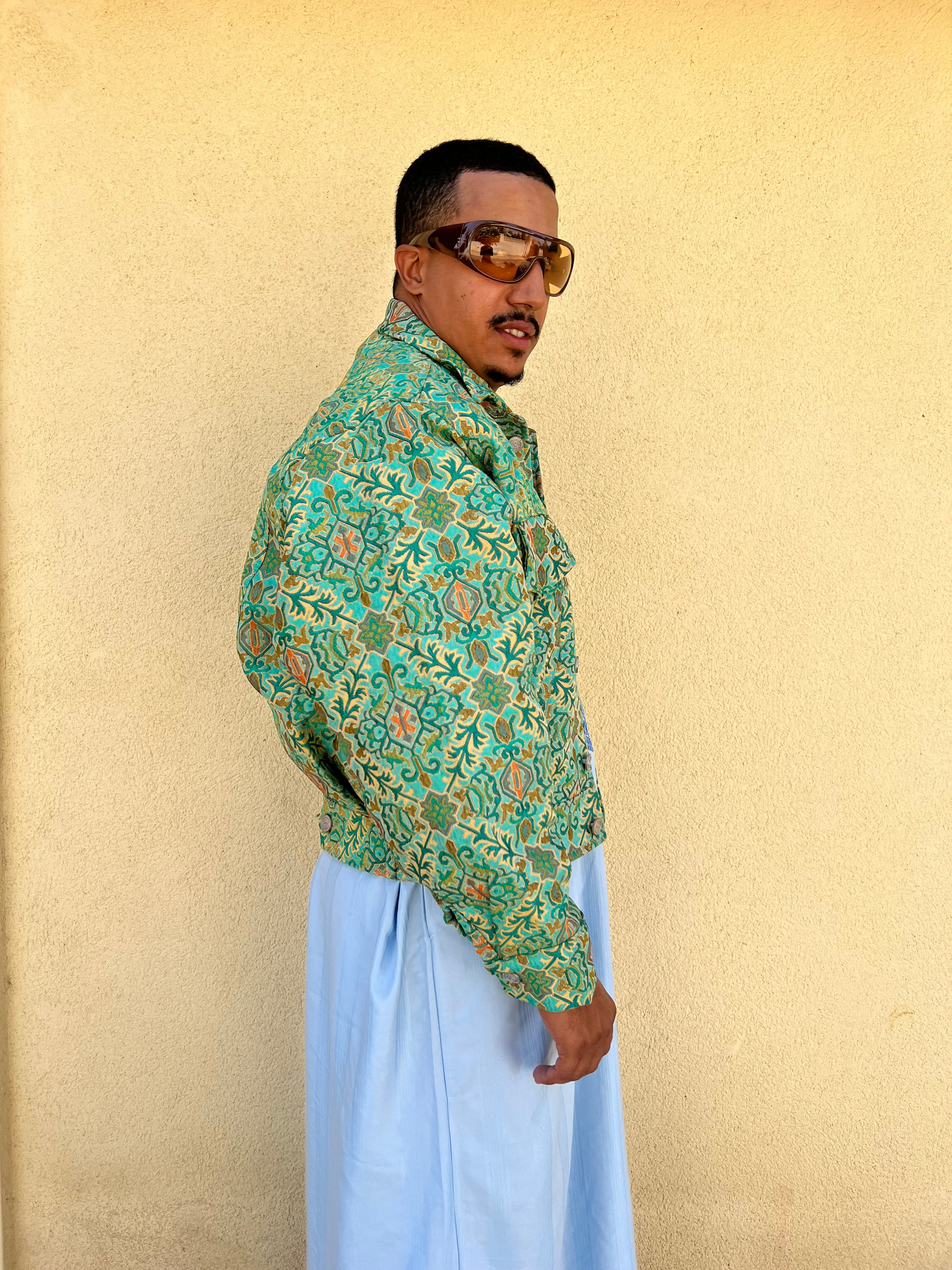 Moroccan hand made with unique white and green color,  carpet Jacket UNISEX (Copy)