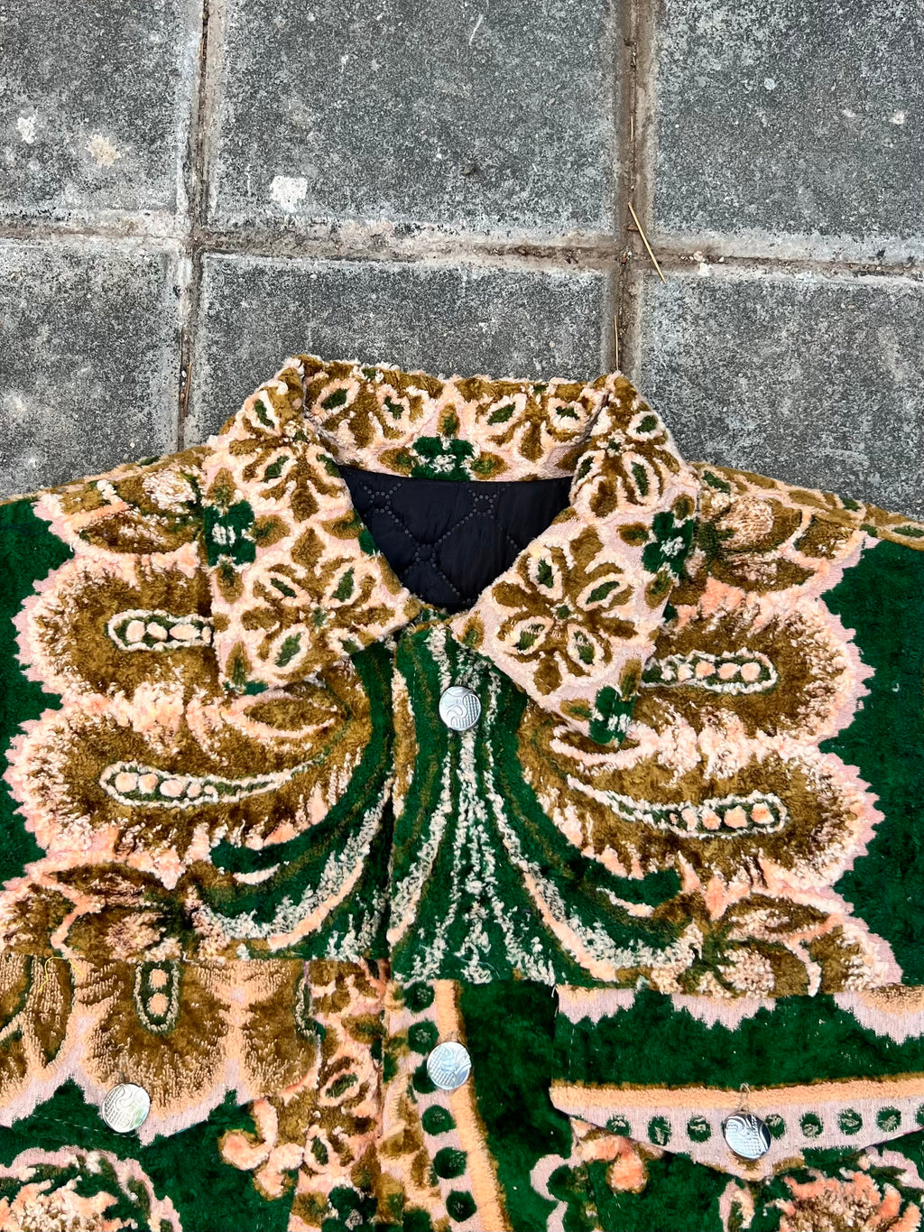 Moroccan hand made with unique green and yellow color,  carpet Jacket UNISEX