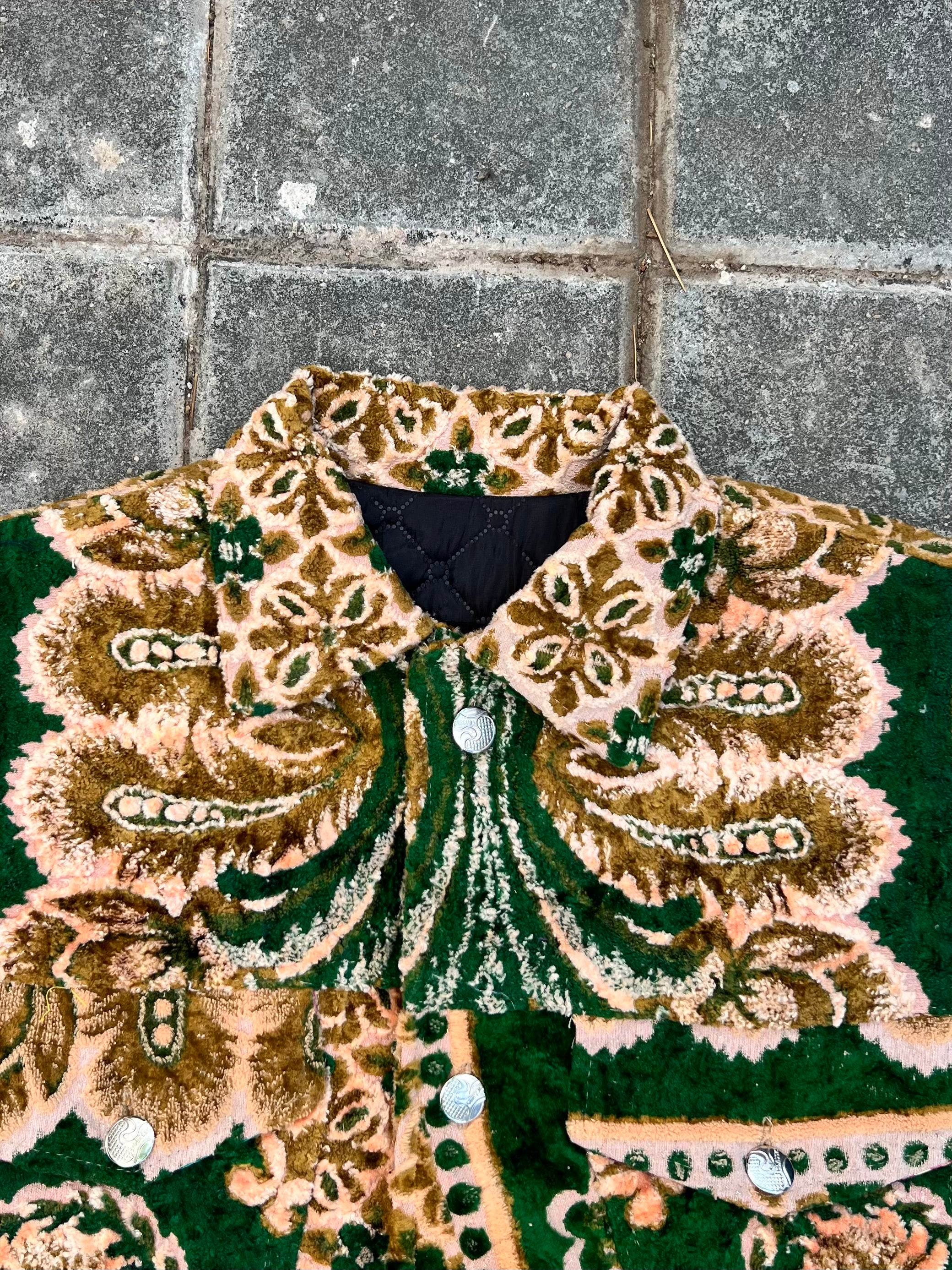 Moroccan hand made with unique green and yellow color,  carpet Jacket UNISEX