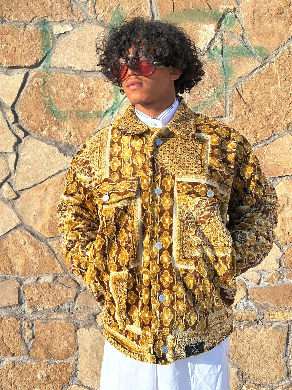 Moroccan hand made with unique brown and yellow color,  carpet Jacket UNISEX