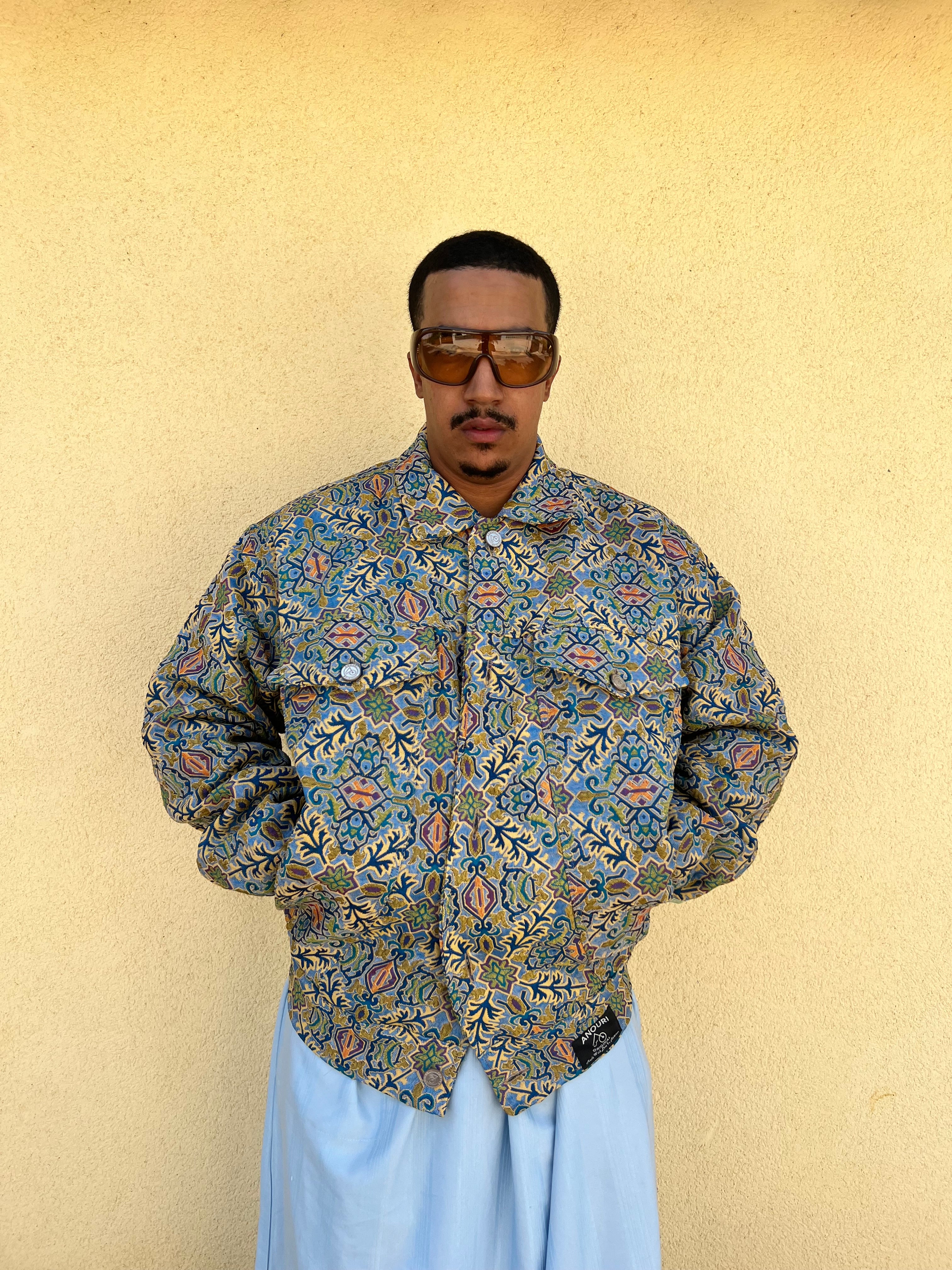 Moroccan hand made with unique colorful blue yellow color ,  carpet Jacket UNISEX
