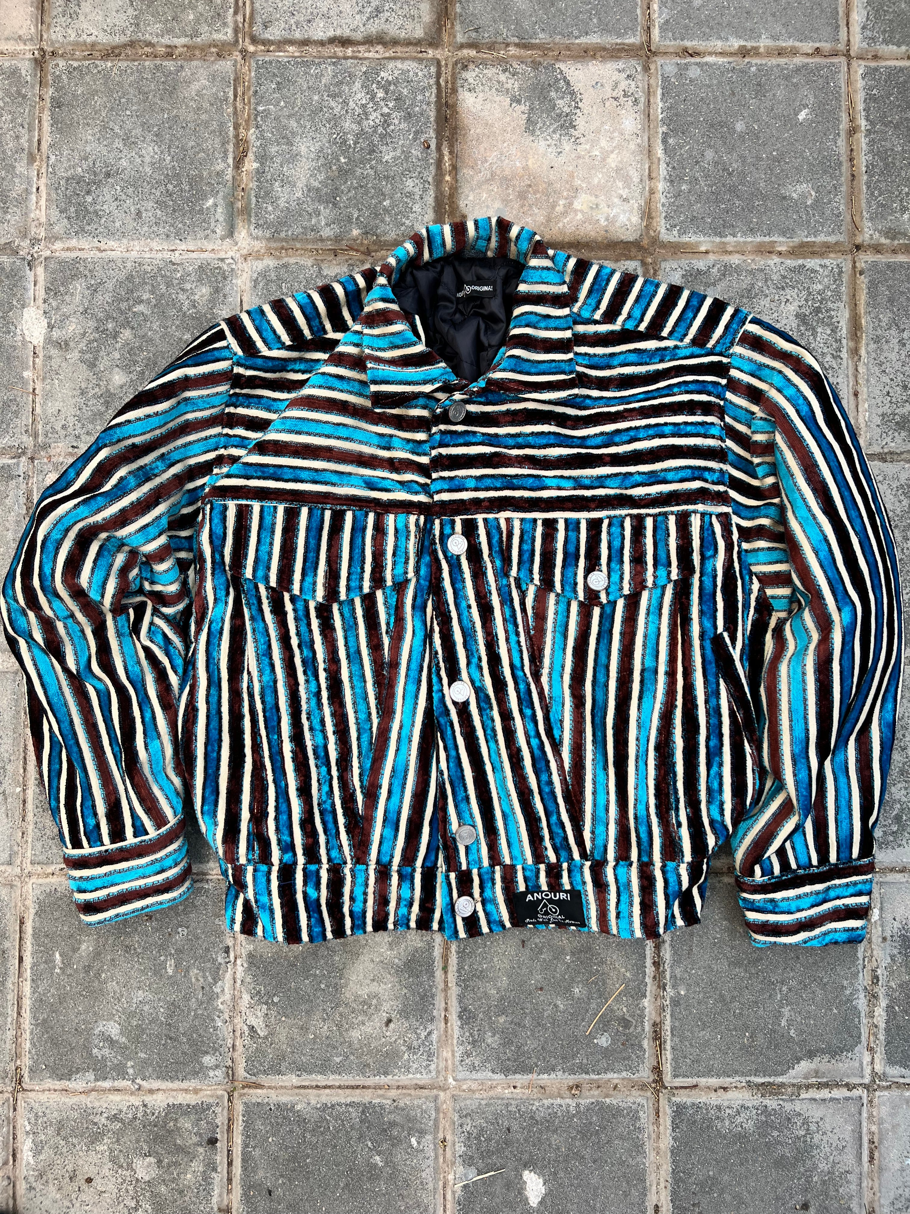 Moroccan hand made with unique brown and blue color,  carpet Jacket UNISEX
