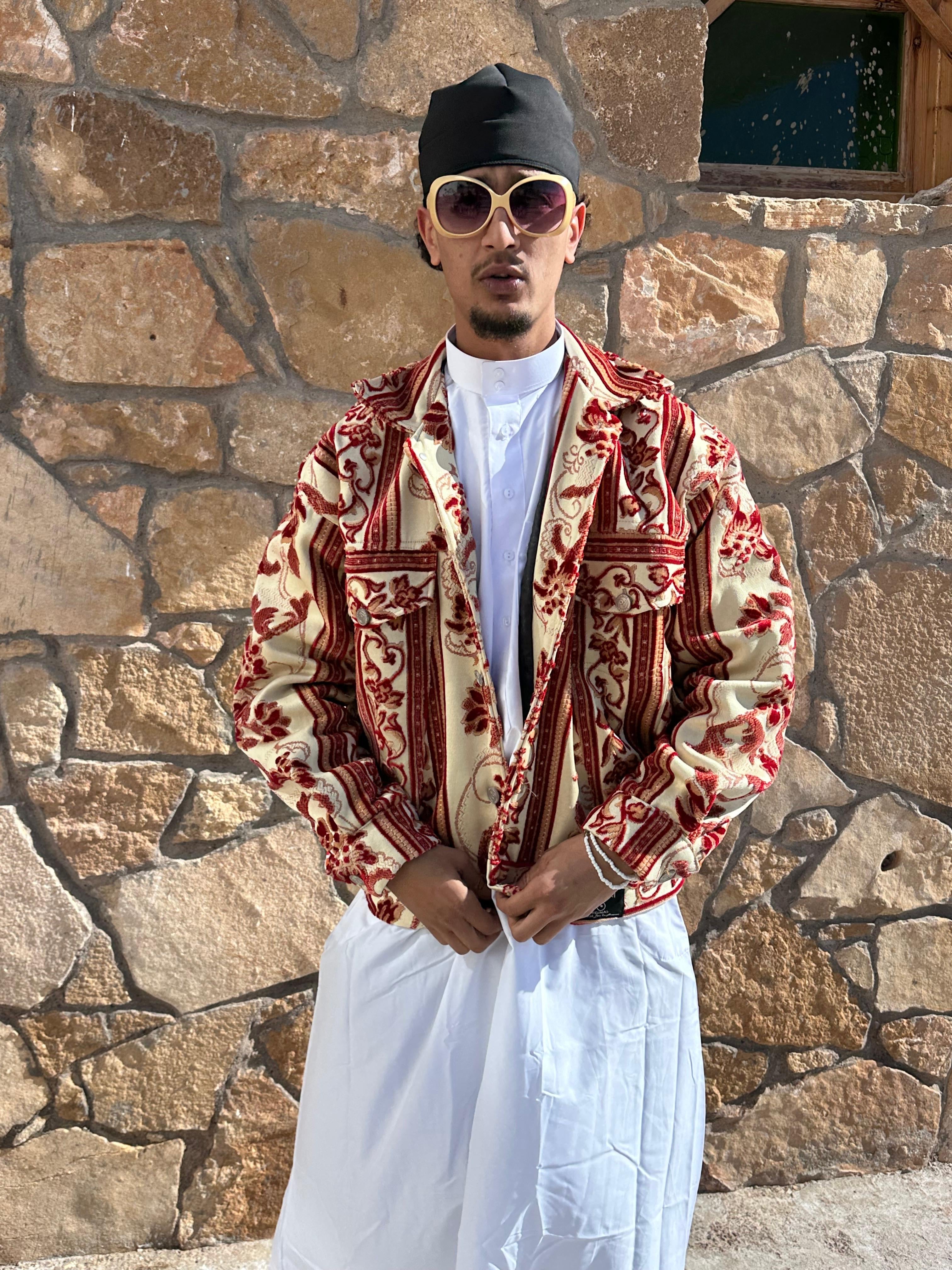 Moroccan hand made with unique unique yellow and red color,  carpet Jacket UNISEX