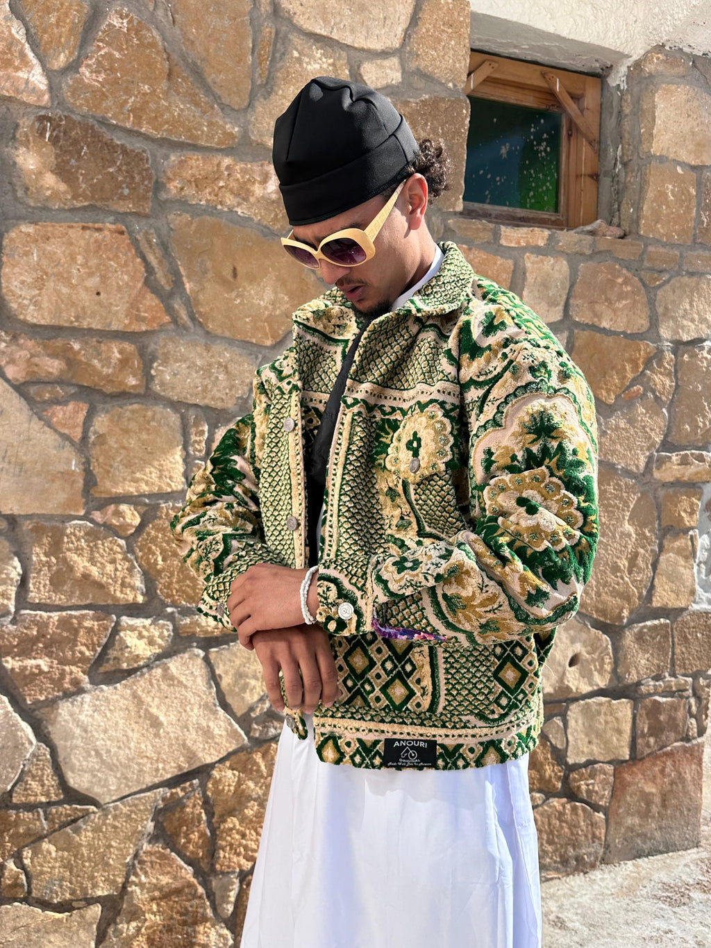 Moroccan hand made with unique yellow and green color,  carpet Jacket UNISEX