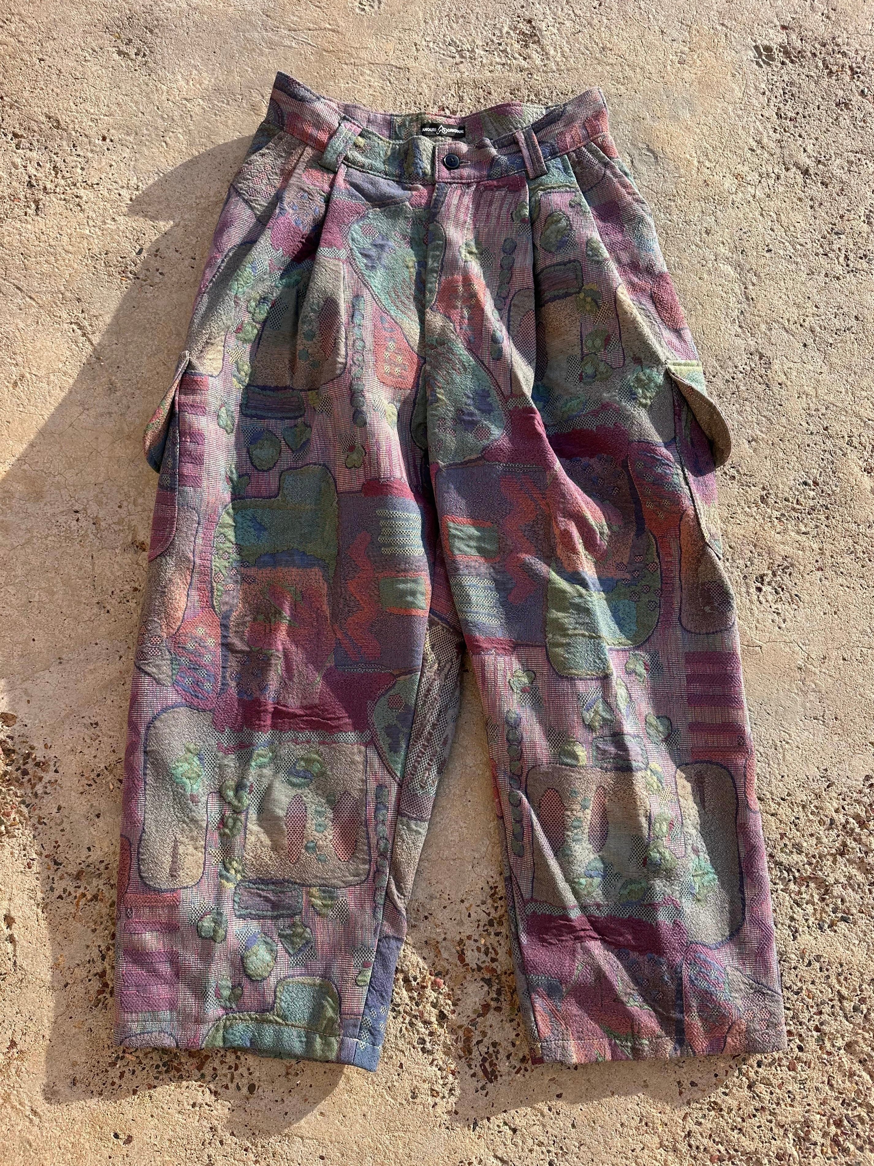 Anouris Original PANT with wide legs with two pockets  side unique light colorful print “Carpet” UNISEX