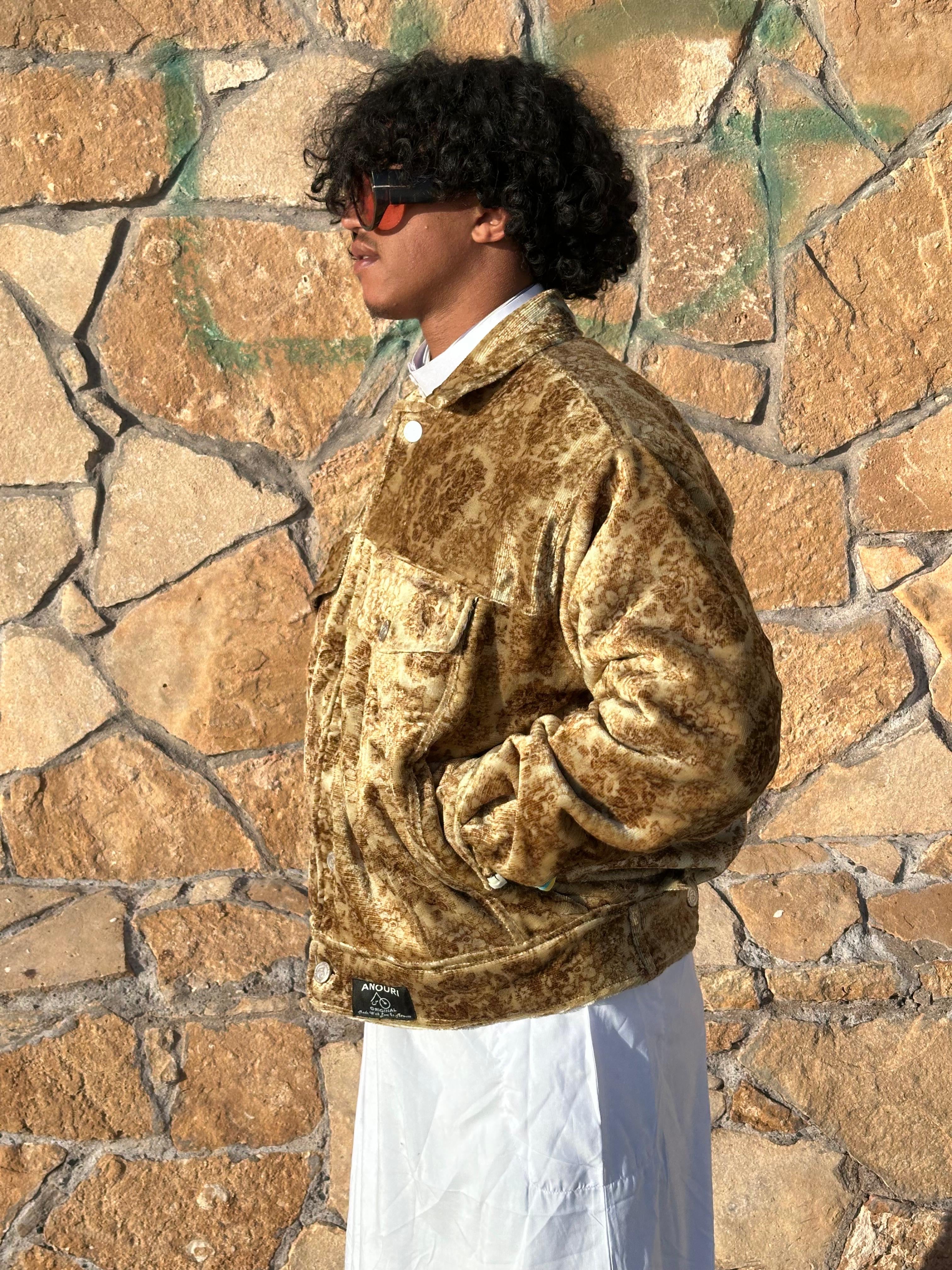 Moroccan hand made with unique brown and yellow color,  carpet Jacket UNISEX