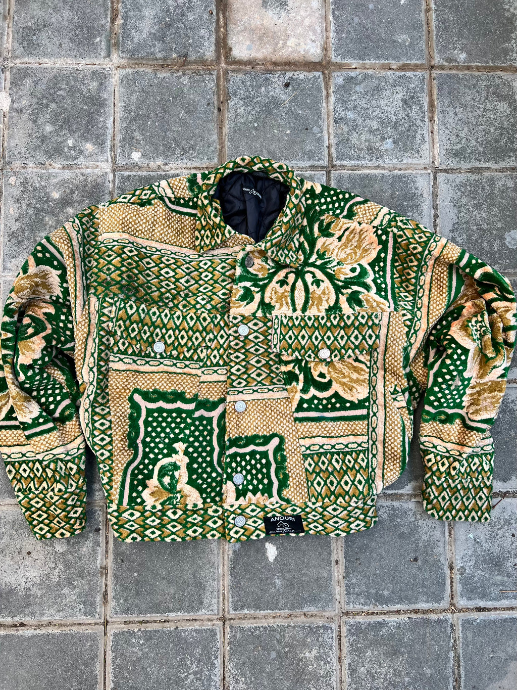 Moroccan hand made with unique green and yellow color,  carpet Jacket UNISEX