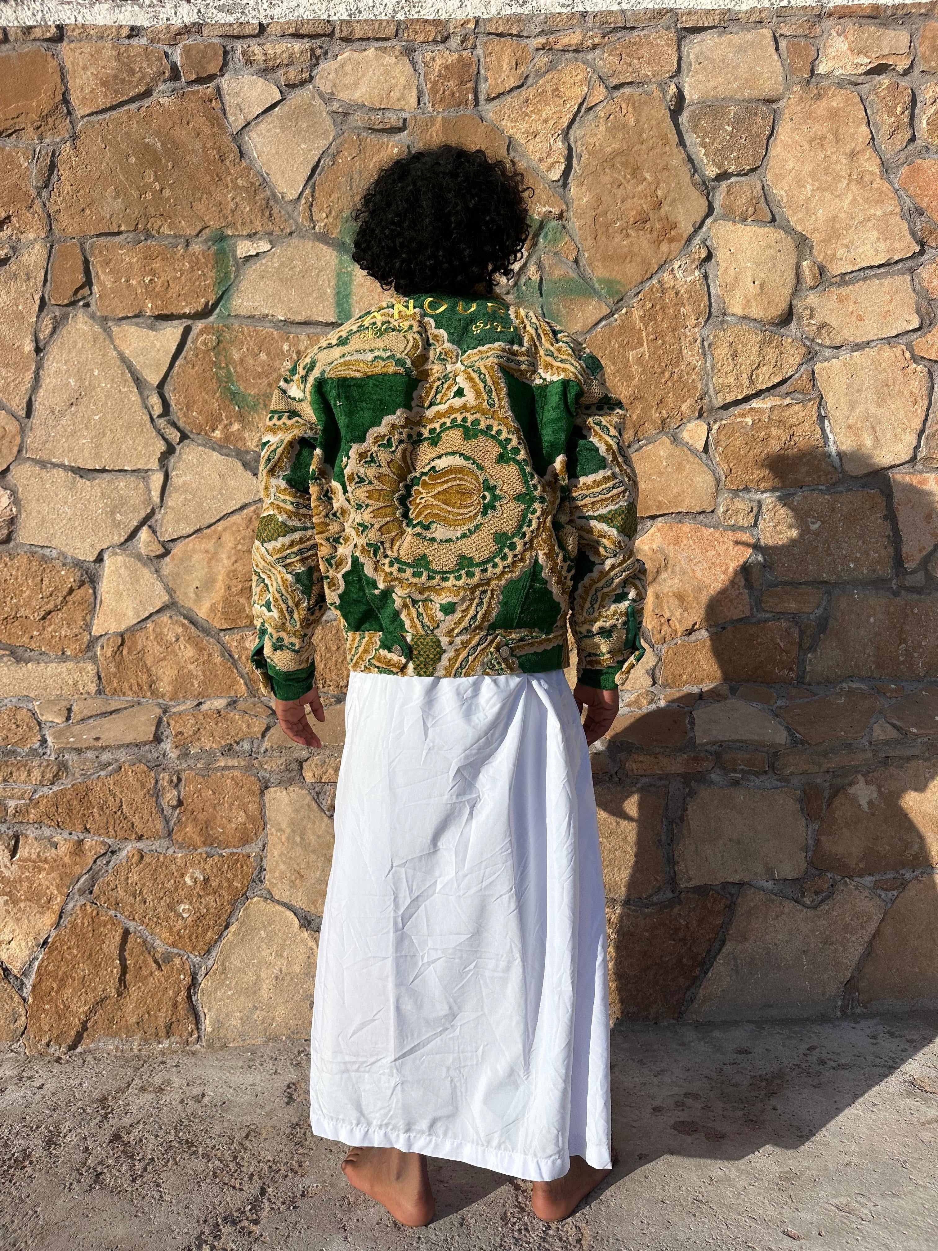 Moroccan hand made with unique green and yellow color,  carpet Jacket UNISEX
