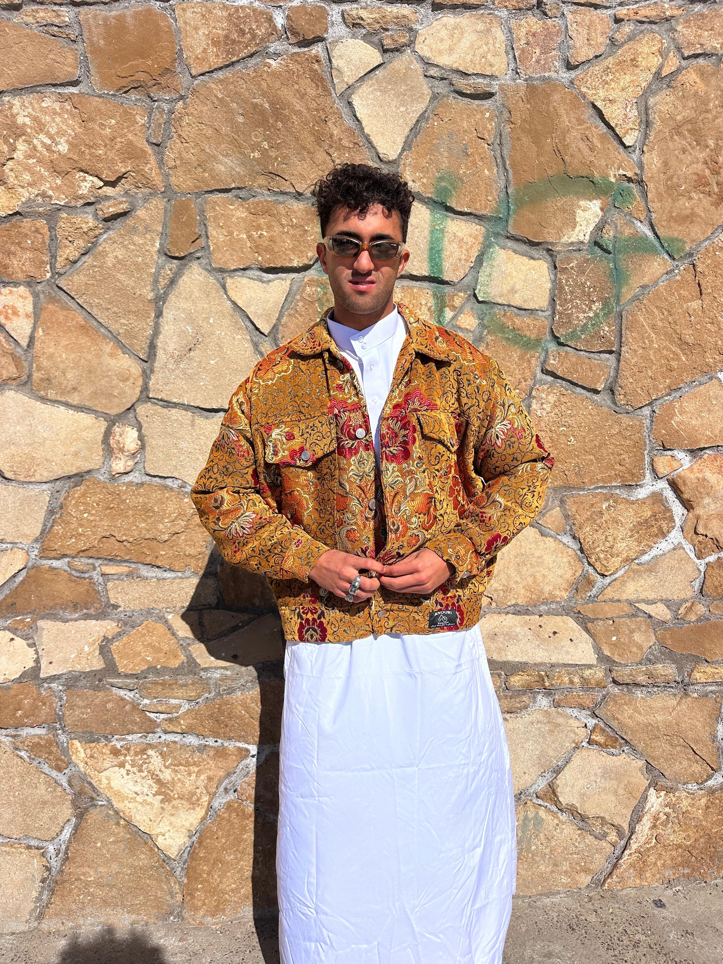 Moroccan hand made with unique orange color,  carpet Jacket UNISEX