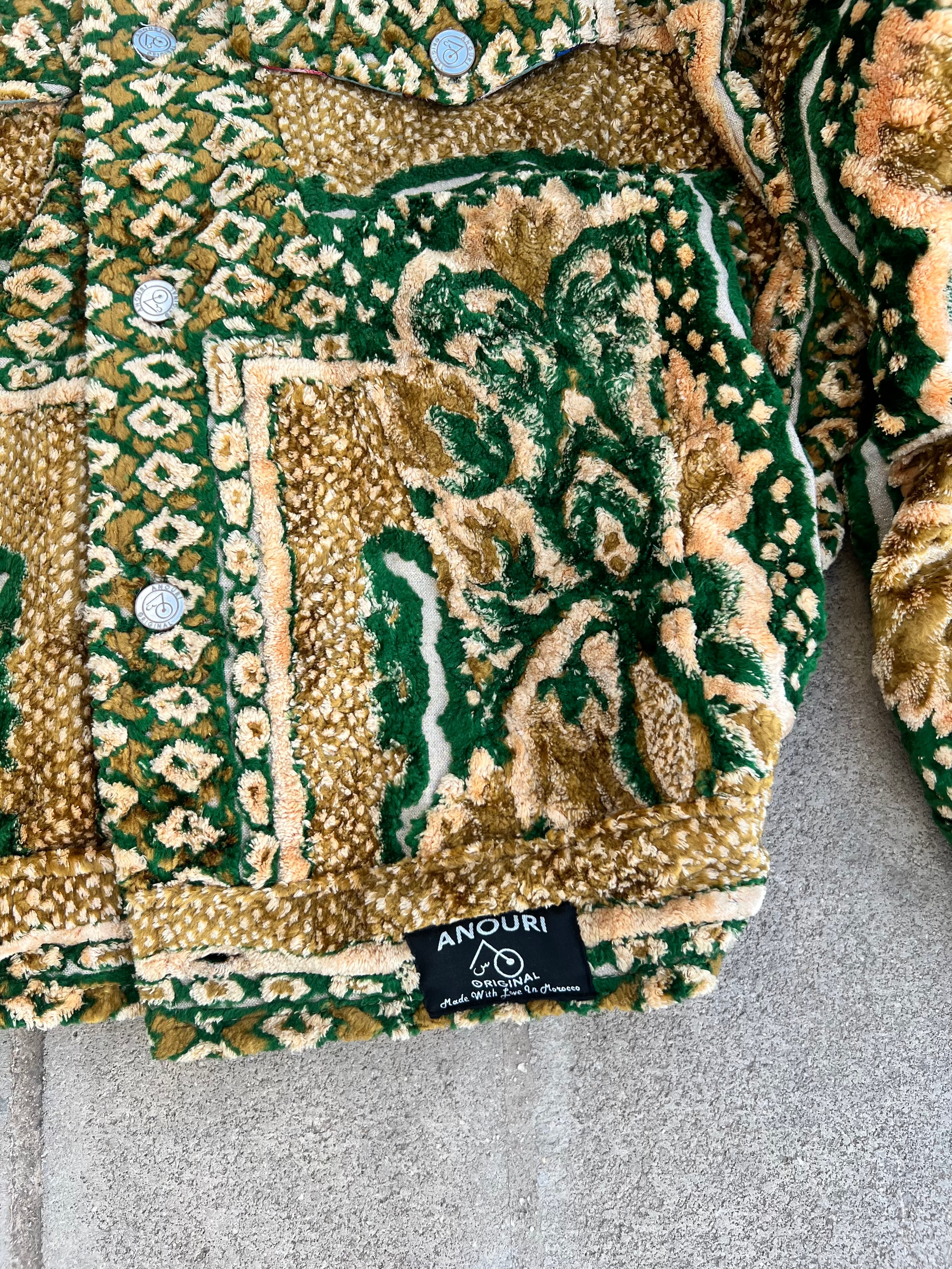 Moroccan hand made with unique green and yellow color,  carpet Jacket UNISEX