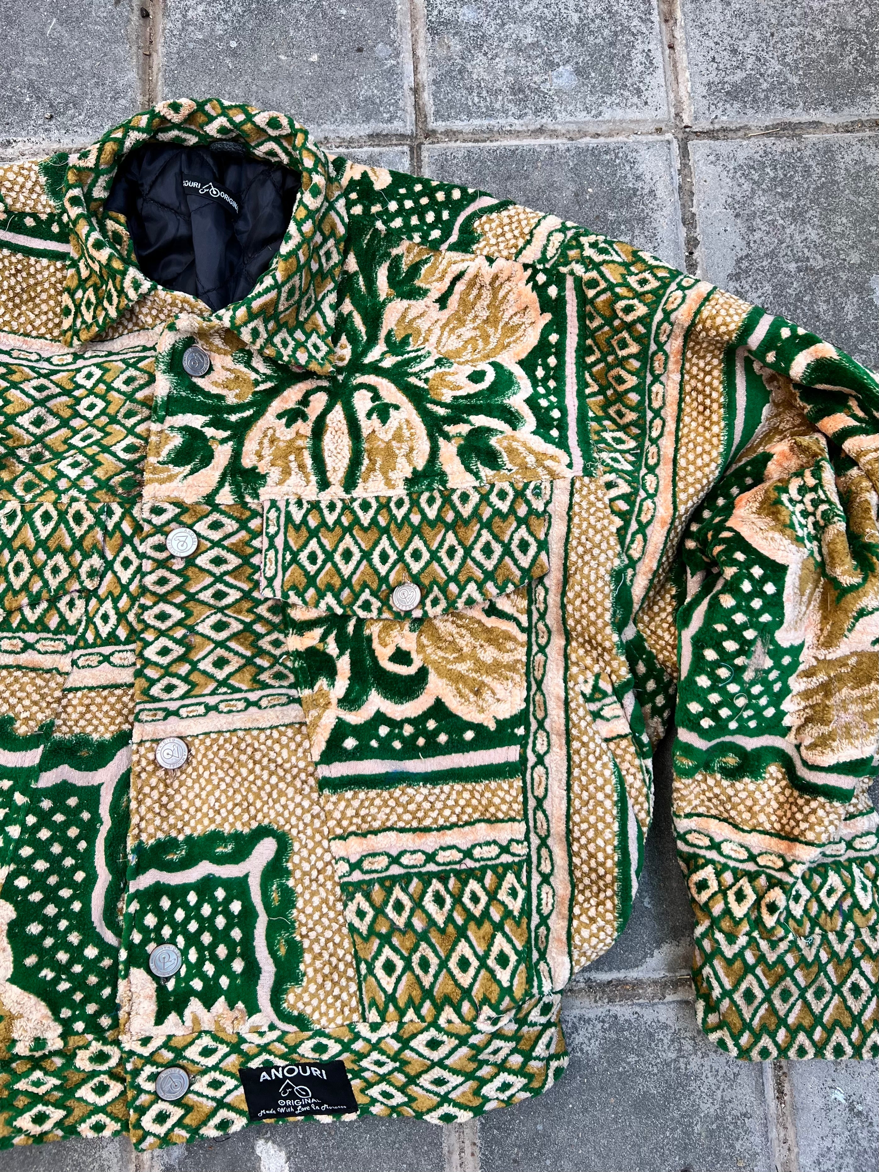 Moroccan hand made with unique green and yellow color,  carpet Jacket UNISEX