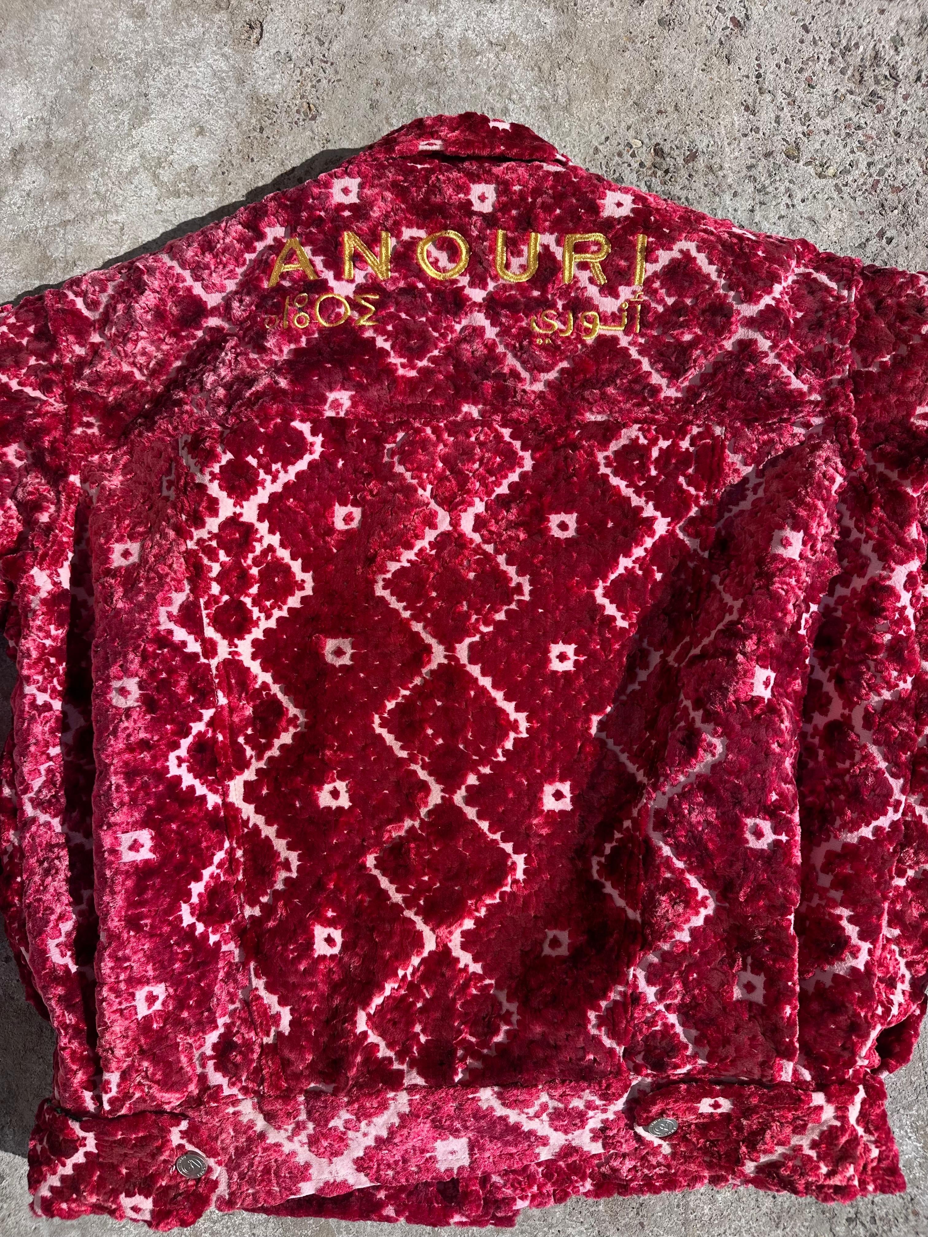 Moroccan hand made with unique unique red color,  carpet Jacket UNISEX