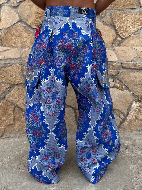 Anouris Original PANT with wide legs with two pockets  side blue print “Carpet” UNISEX
