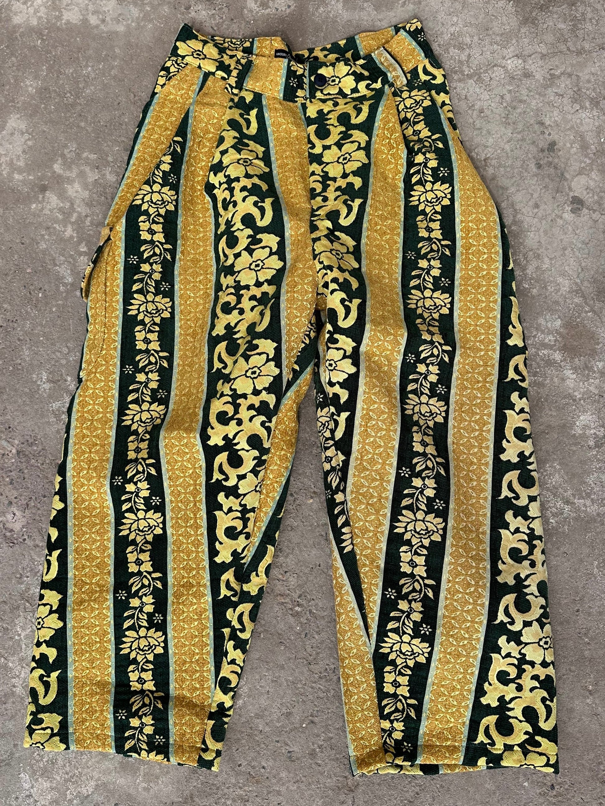 Anouris Original PANT with wide legs with two pockets  side yellow and green print “Carpet” UNISEX