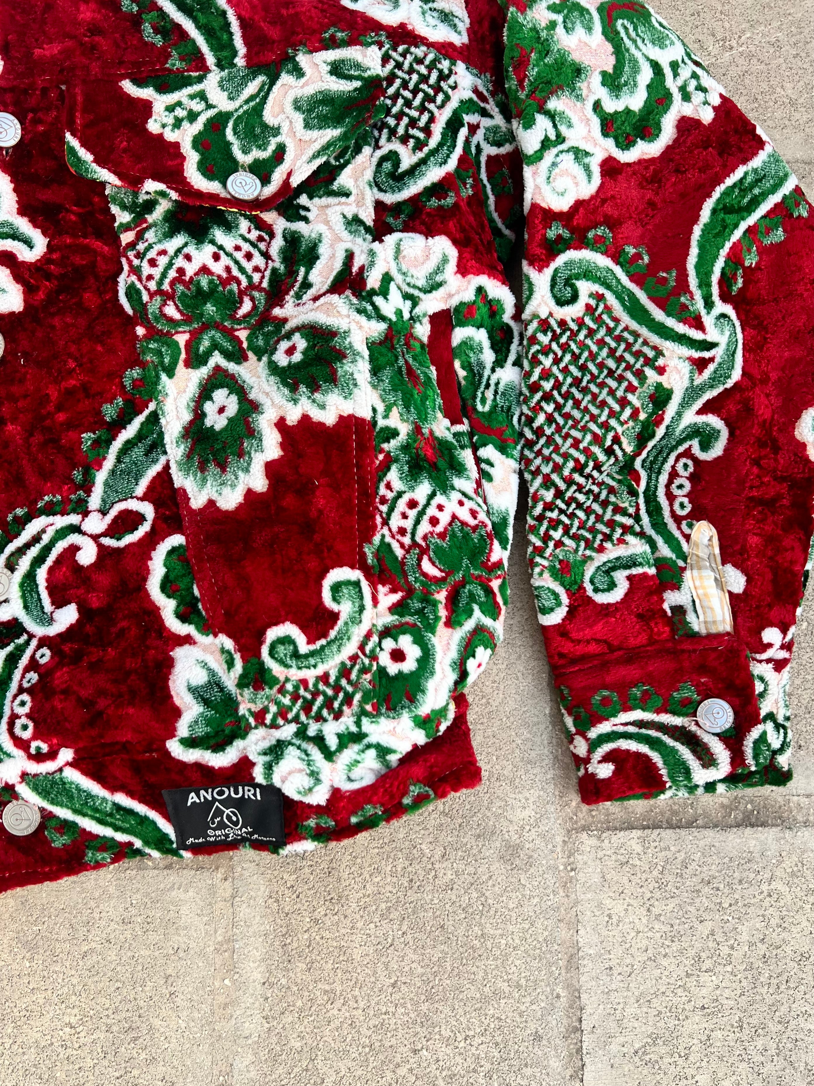 Moroccan hand made with unique design red and green color ,  carpet Jacket UNISEX
